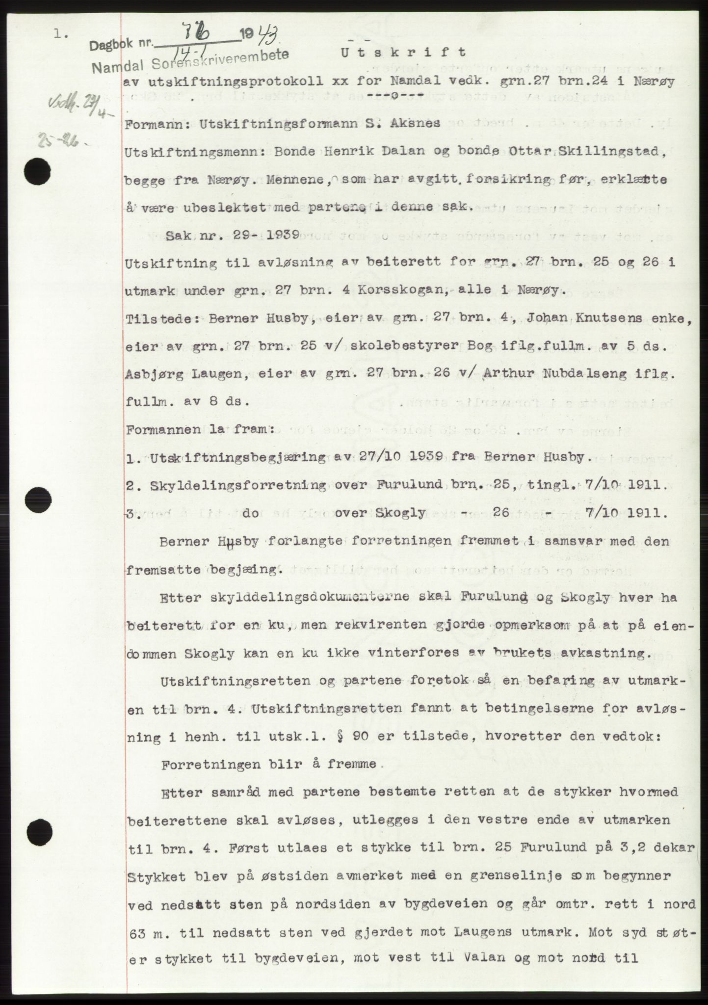 Namdal sorenskriveri, SAT/A-4133/1/2/2C: Pantebok nr. -, 1942-1943, Dagboknr: 76/1943