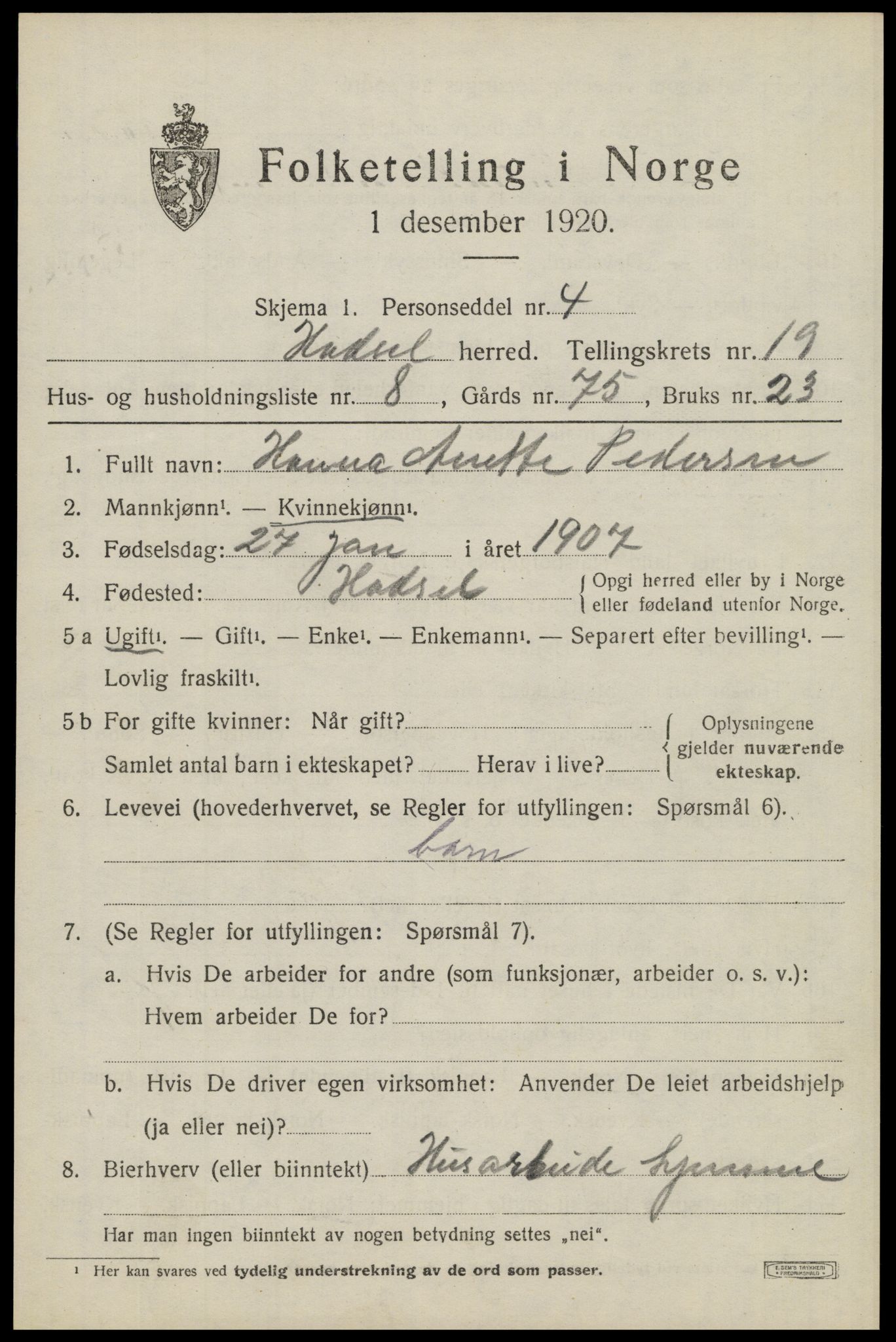 SAT, Folketelling 1920 for 1866 Hadsel herred, 1920, s. 17234