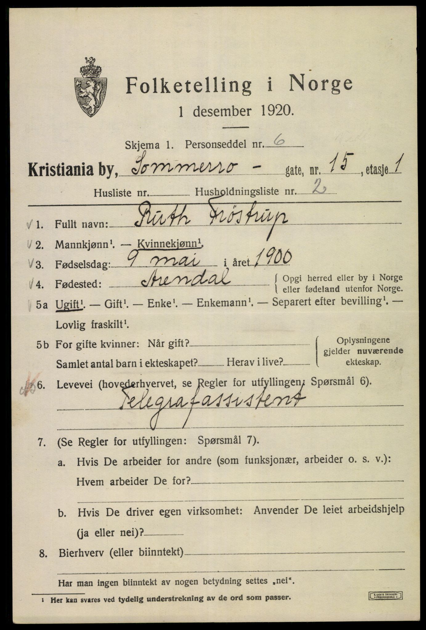 SAO, Folketelling 1920 for 0301 Kristiania kjøpstad, 1920, s. 528061