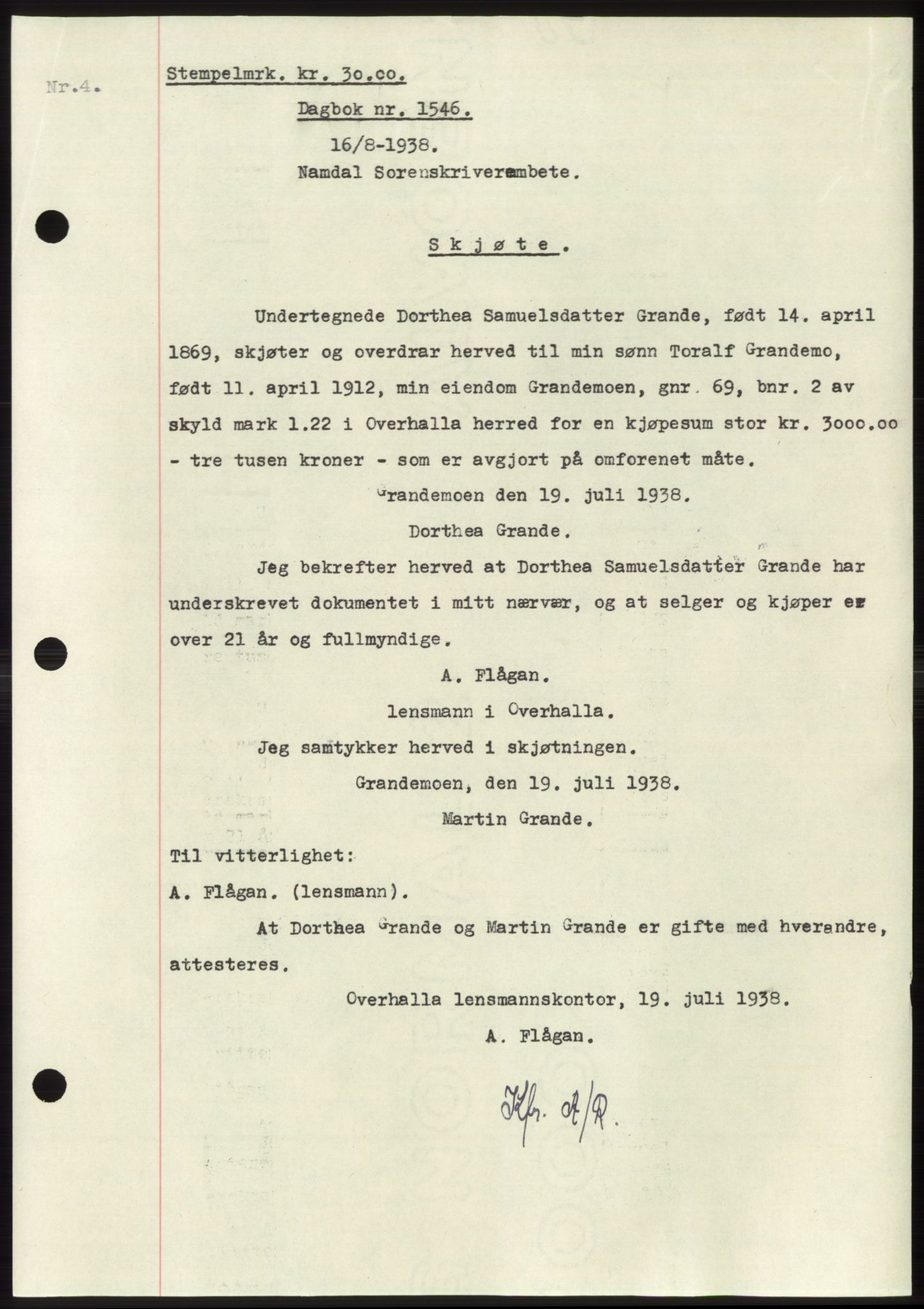Namdal sorenskriveri, SAT/A-4133/1/2/2C: Pantebok nr. -, 1937-1939, Tingl.dato: 16.08.1938