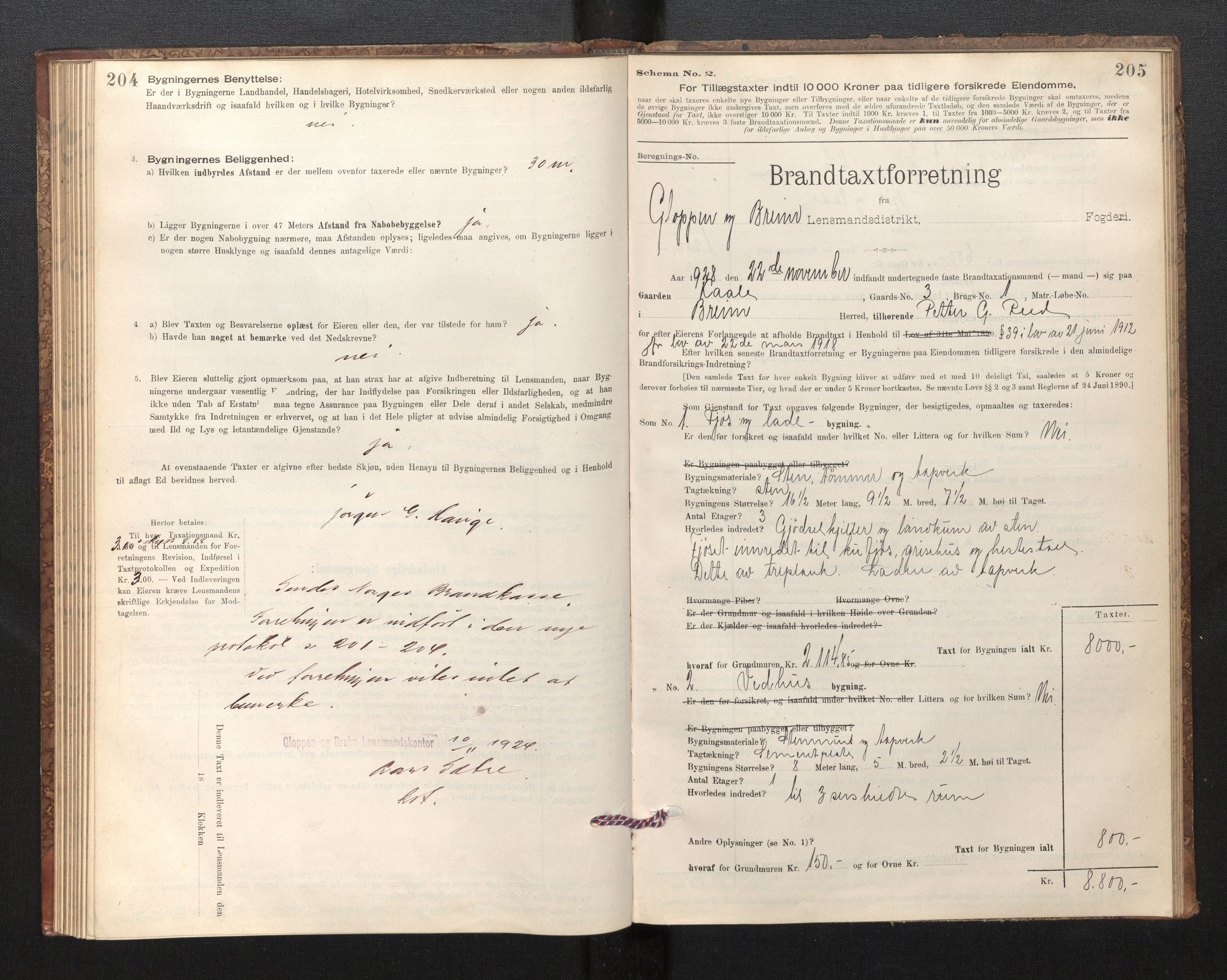 Lensmannen i Gloppen og Breim, SAB/A-27801/0012/L0003: Branntakstprotokoll, skjematakst, 1894-1931, s. 204-205