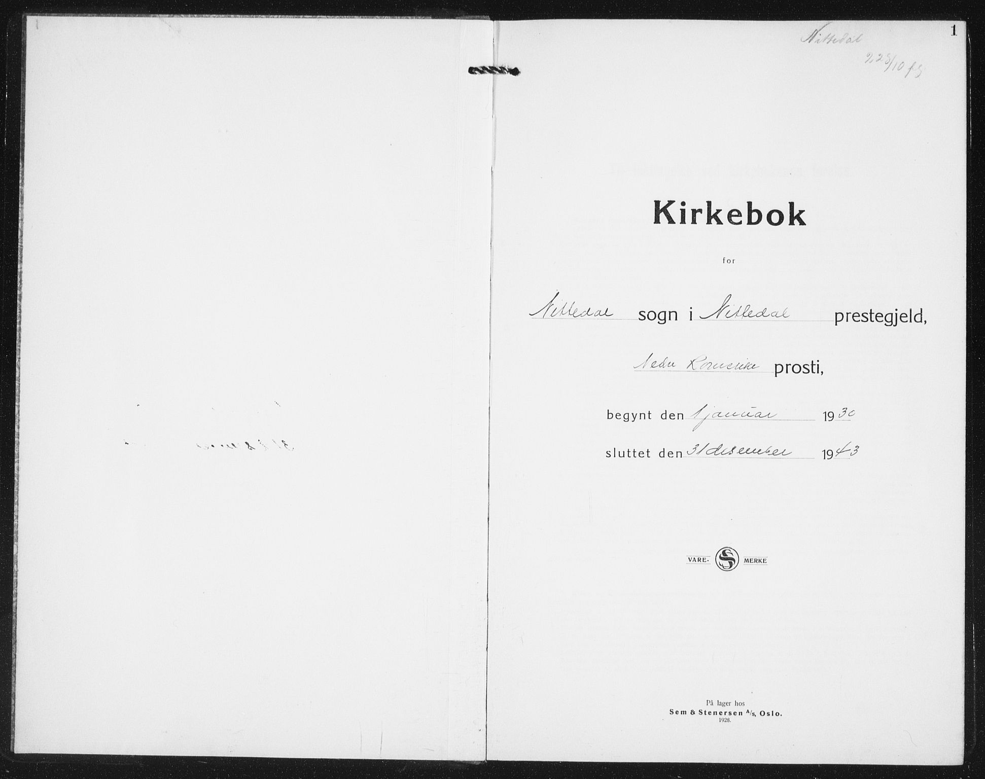 Nittedal prestekontor Kirkebøker, SAO/A-10365a/G/Ga/L0004: Klokkerbok nr. I 4, 1930-1943, s. 1