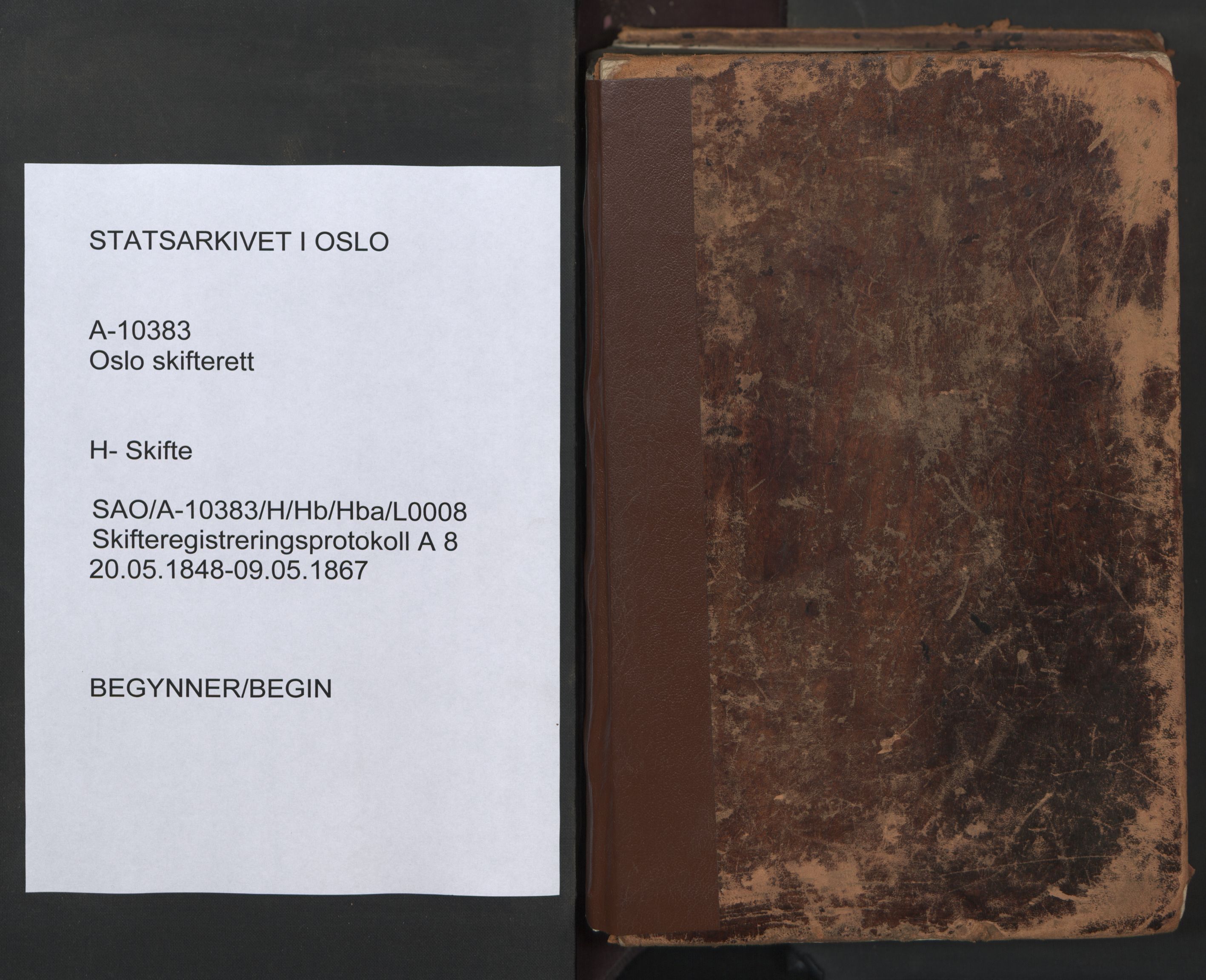Oslo skifterett, SAO/A-10383/H/Hb/Hba/L0008: Skifteregistreringsprotokoll, 1848-1867