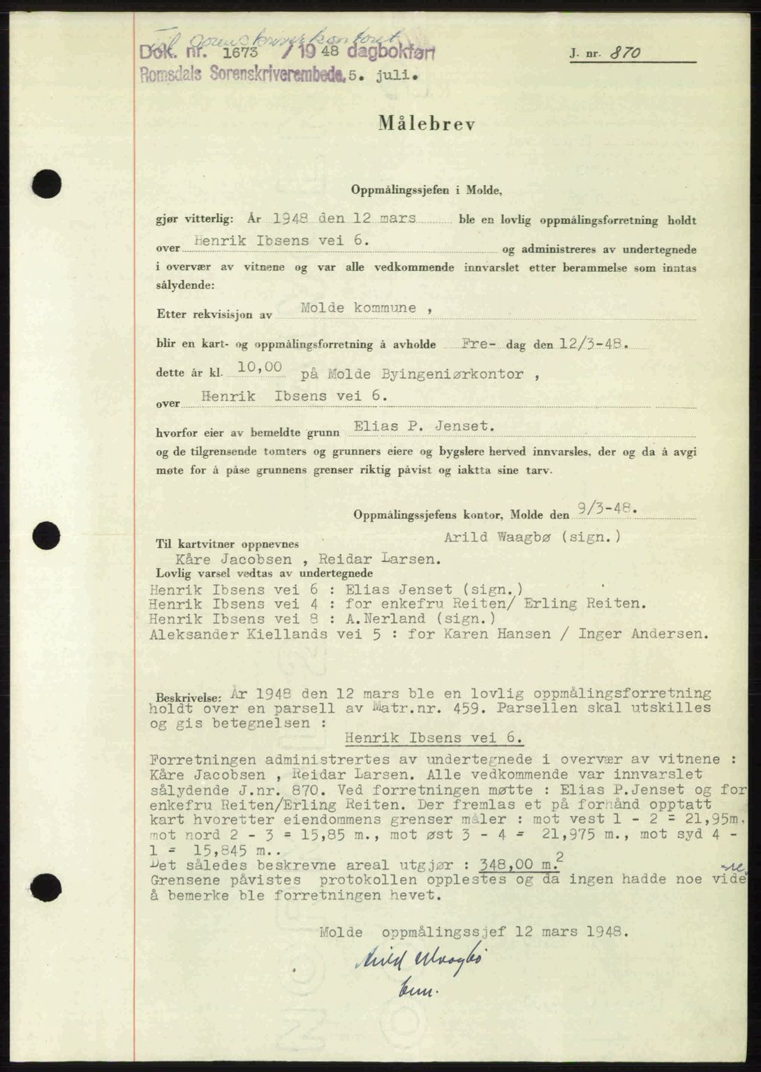 Romsdal sorenskriveri, SAT/A-4149/1/2/2C: Pantebok nr. A26, 1948-1948, Dagboknr: 1673/1948