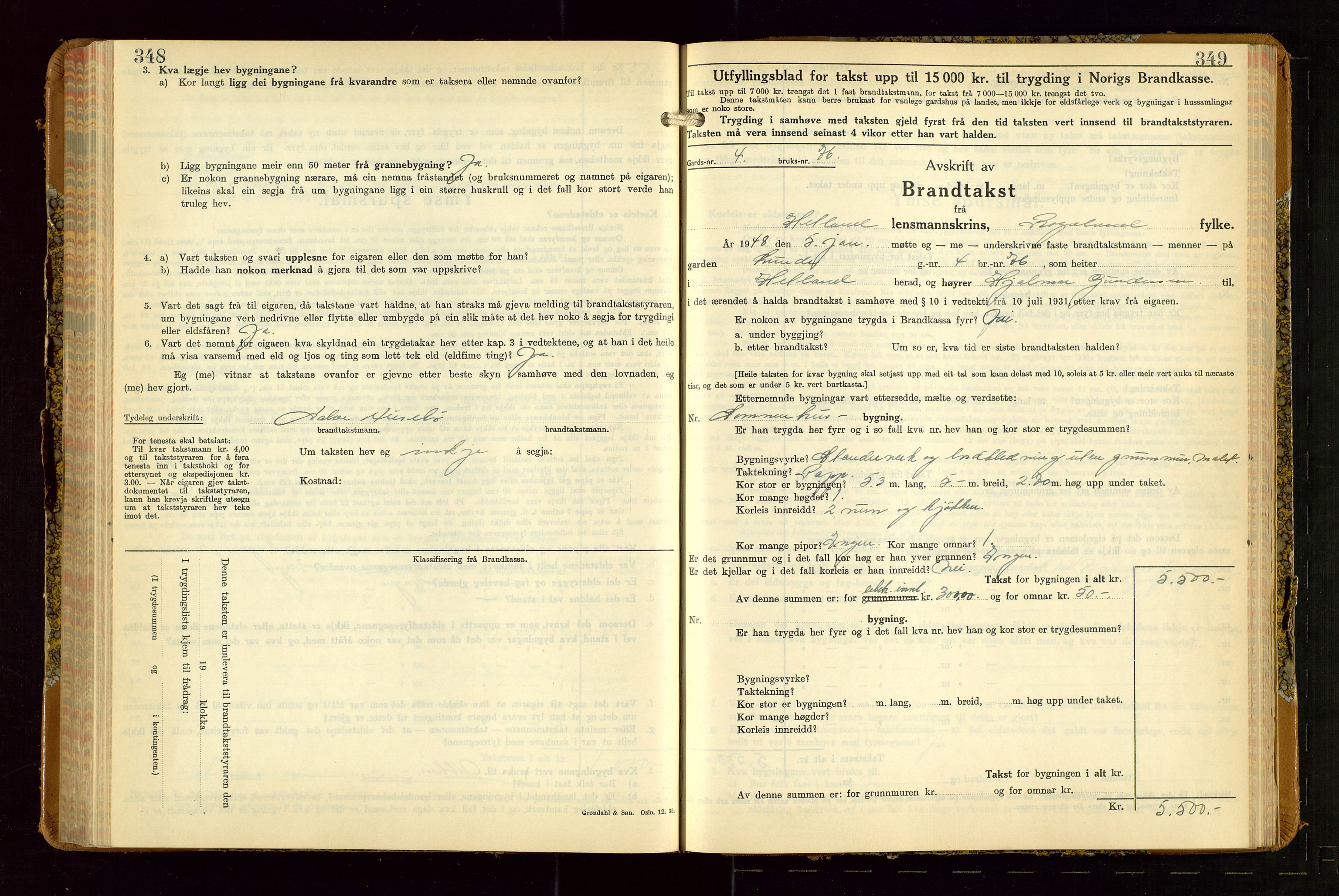 Hetland lensmannskontor, AV/SAST-A-100101/Gob/L0007: "Brandtakstbok", 1939-1949, s. 348-349