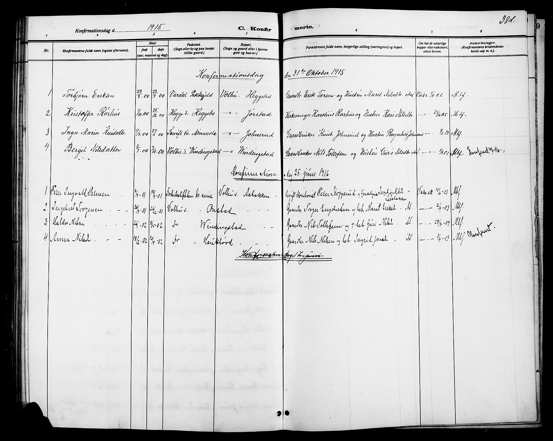 Øystre Slidre prestekontor, AV/SAH-PREST-138/H/Ha/Hab/L0006: Klokkerbok nr. 6, 1887-1916, s. 38d