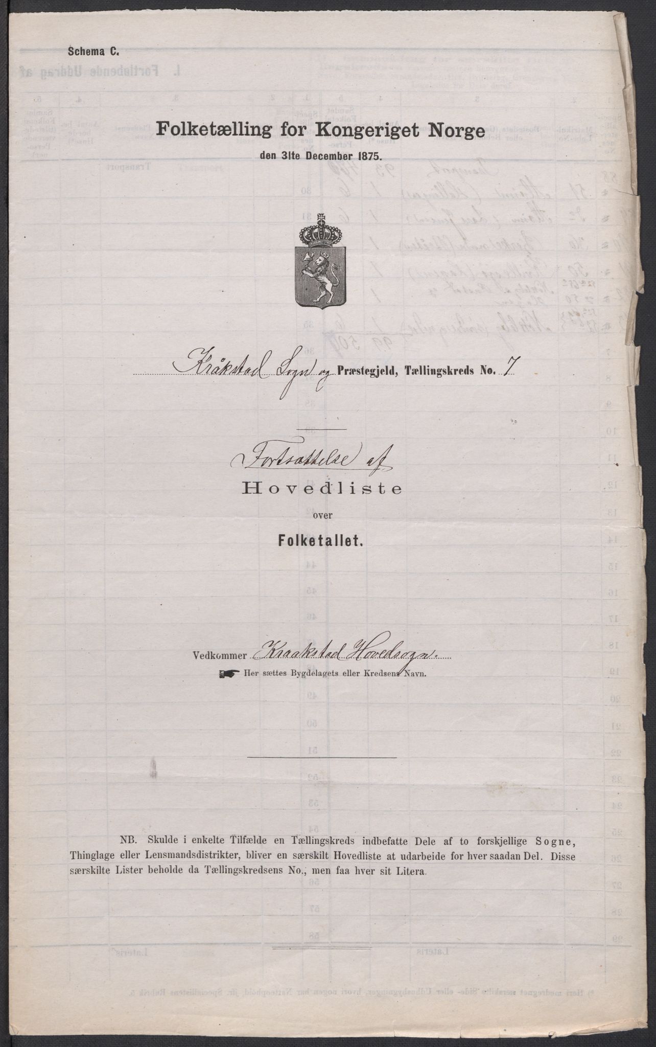 RA, Folketelling 1875 for 0212P Kråkstad prestegjeld, 1875, s. 22