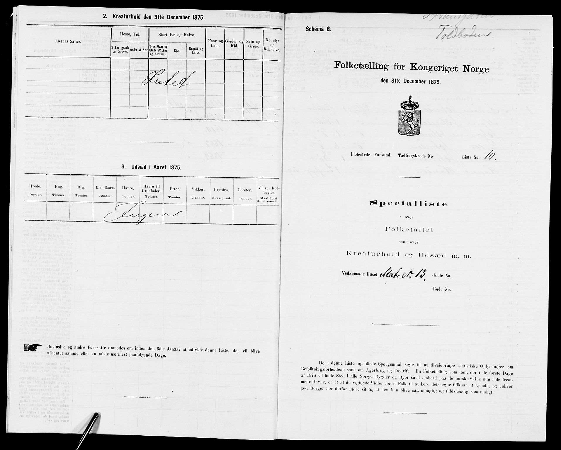 SAK, Folketelling 1875 for 1003B Vanse prestegjeld, Farsund ladested, 1875, s. 26