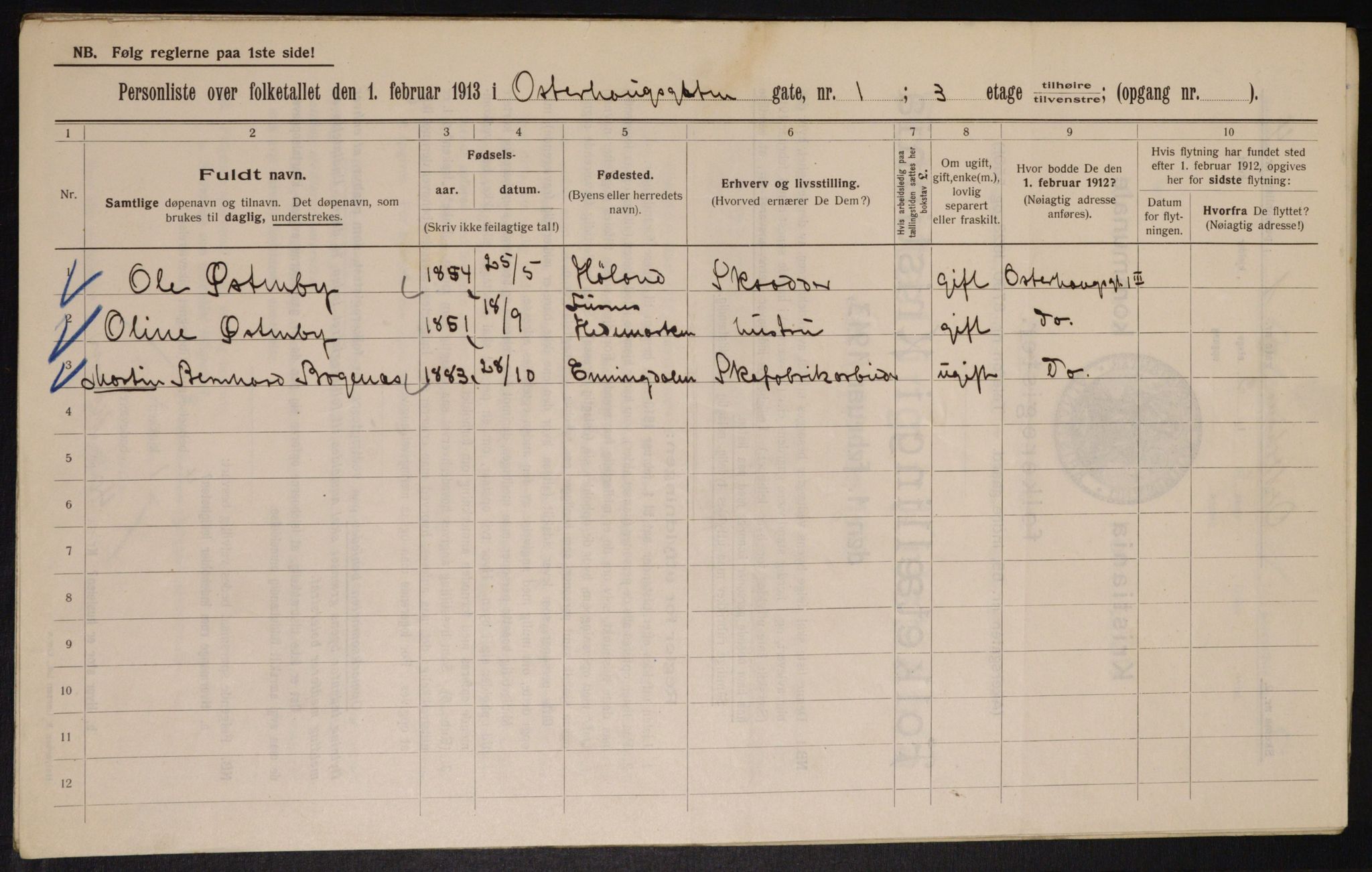 OBA, Kommunal folketelling 1.2.1913 for Kristiania, 1913, s. 77543