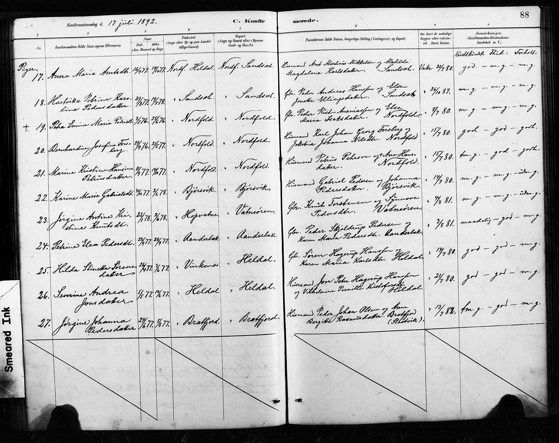 Ministerialprotokoller, klokkerbøker og fødselsregistre - Nordland, AV/SAT-A-1459/858/L0834: Klokkerbok nr. 858C01, 1884-1904, s. 88