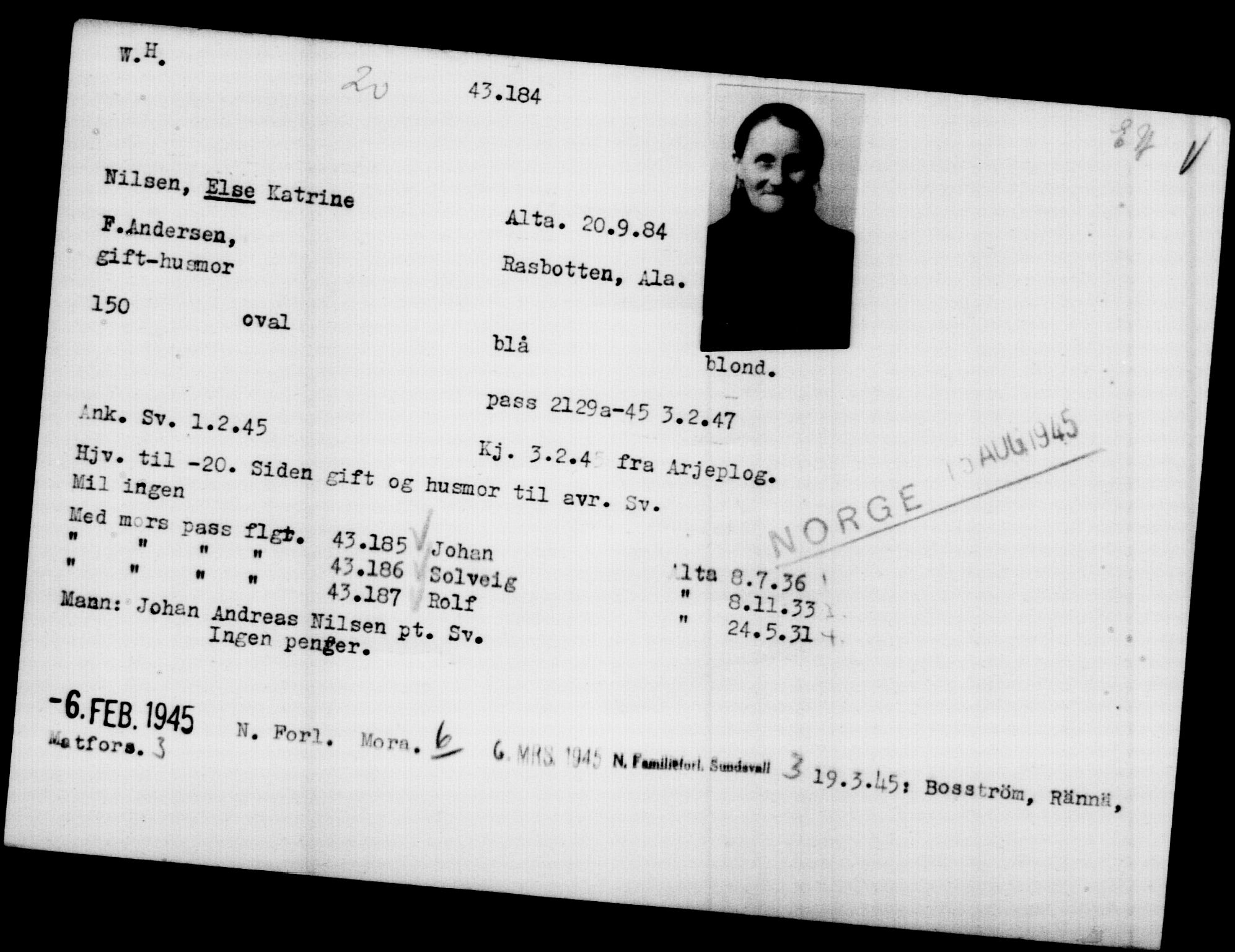 Utenriksstasjonene, Legasjonen i Stockholm, Flyktningkontoret, AV/RA-S-6753/V/Va/L0016: Kjesäterkartoteket, flyktninger med registreringsnr. 40700-43479, 1940-1945, s. 2565