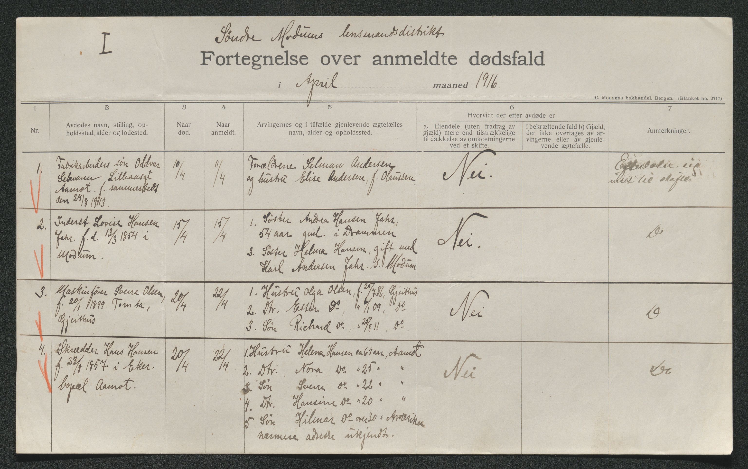 Eiker, Modum og Sigdal sorenskriveri, AV/SAKO-A-123/H/Ha/Hab/L0038: Dødsfallsmeldinger, 1916-1917, s. 405