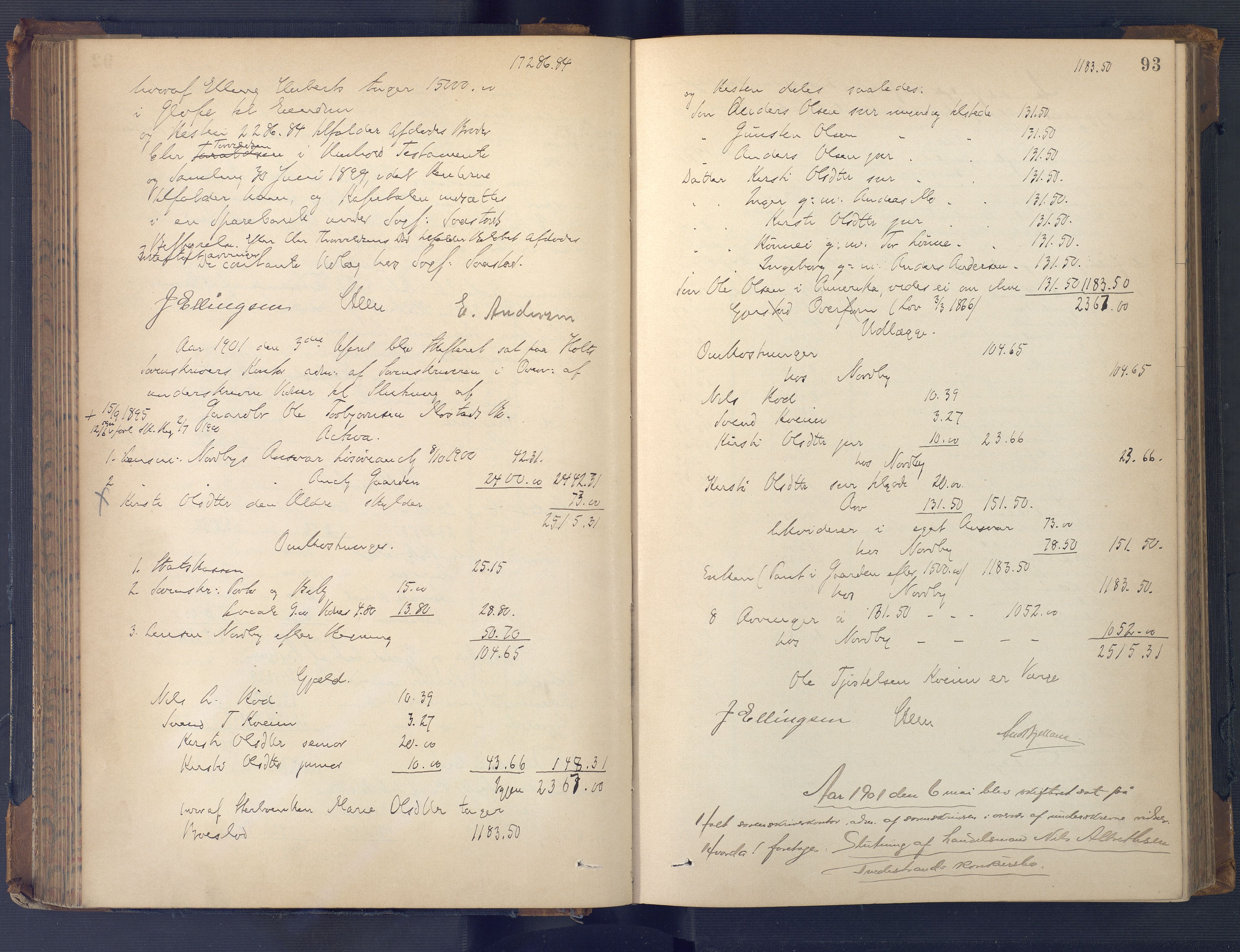 Holt sorenskriveri, AV/SAK-1221-0002/H/Hc/L0036: Skifteutlodningsprotokoll nr. 11, 1896-1911, s. 92b-93a
