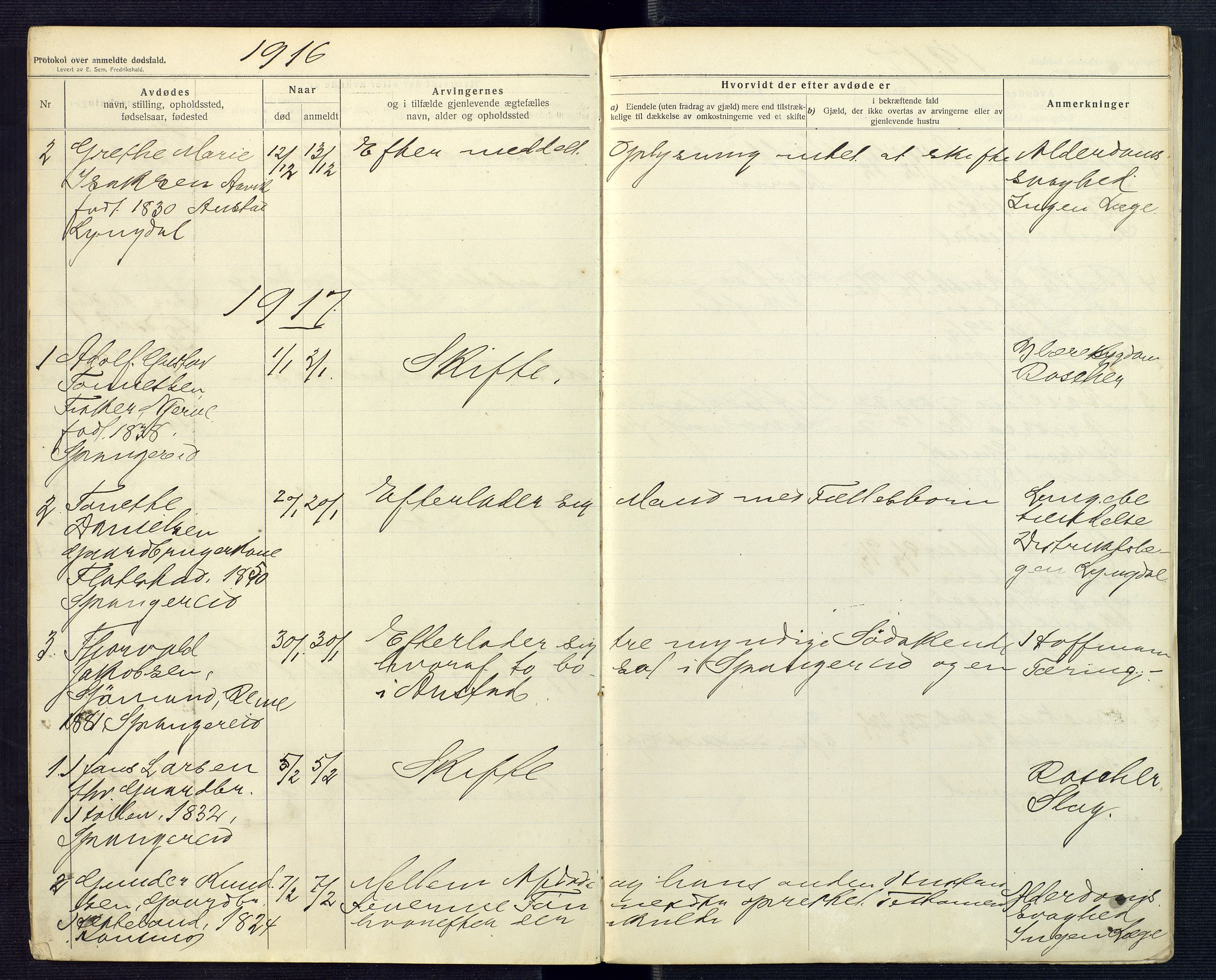 Mandal sorenskriveri, SAK/1221-0005/001/H/Ha/L0018: Dødsfall Spangereid nr 17, 1912-1918