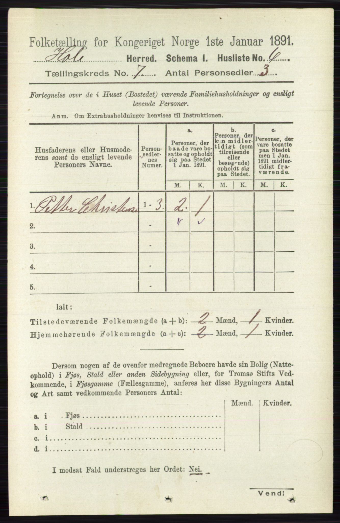 RA, Folketelling 1891 for 0612 Hole herred, 1891, s. 3887