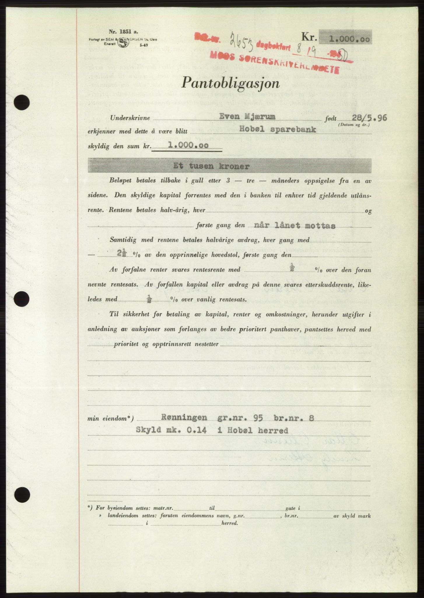 Moss sorenskriveri, SAO/A-10168: Pantebok nr. B25, 1950-1950, Dagboknr: 2653/1950