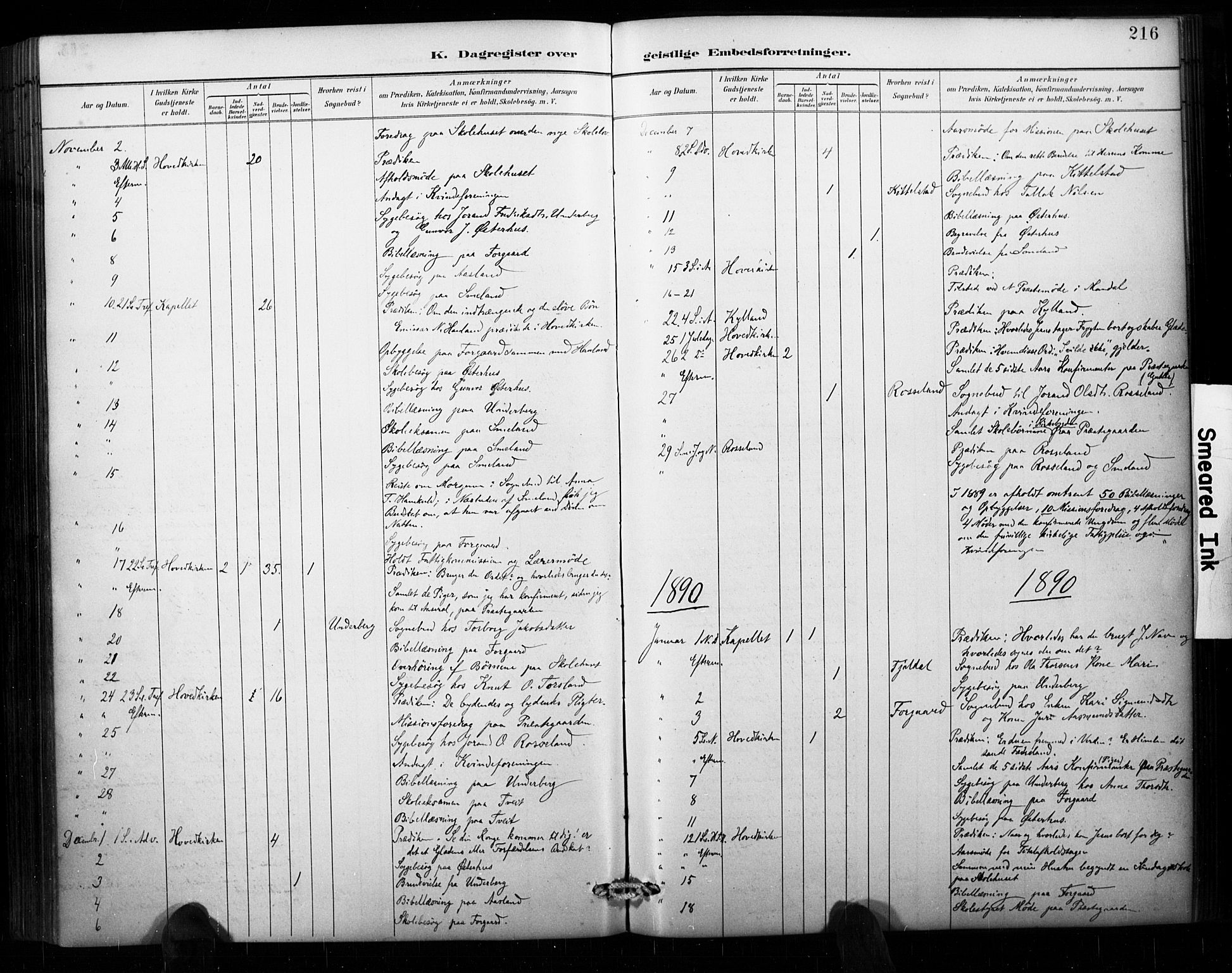 Åseral sokneprestkontor, AV/SAK-1111-0051/F/Fa/L0003: Ministerialbok nr. A 3, 1884-1901, s. 216