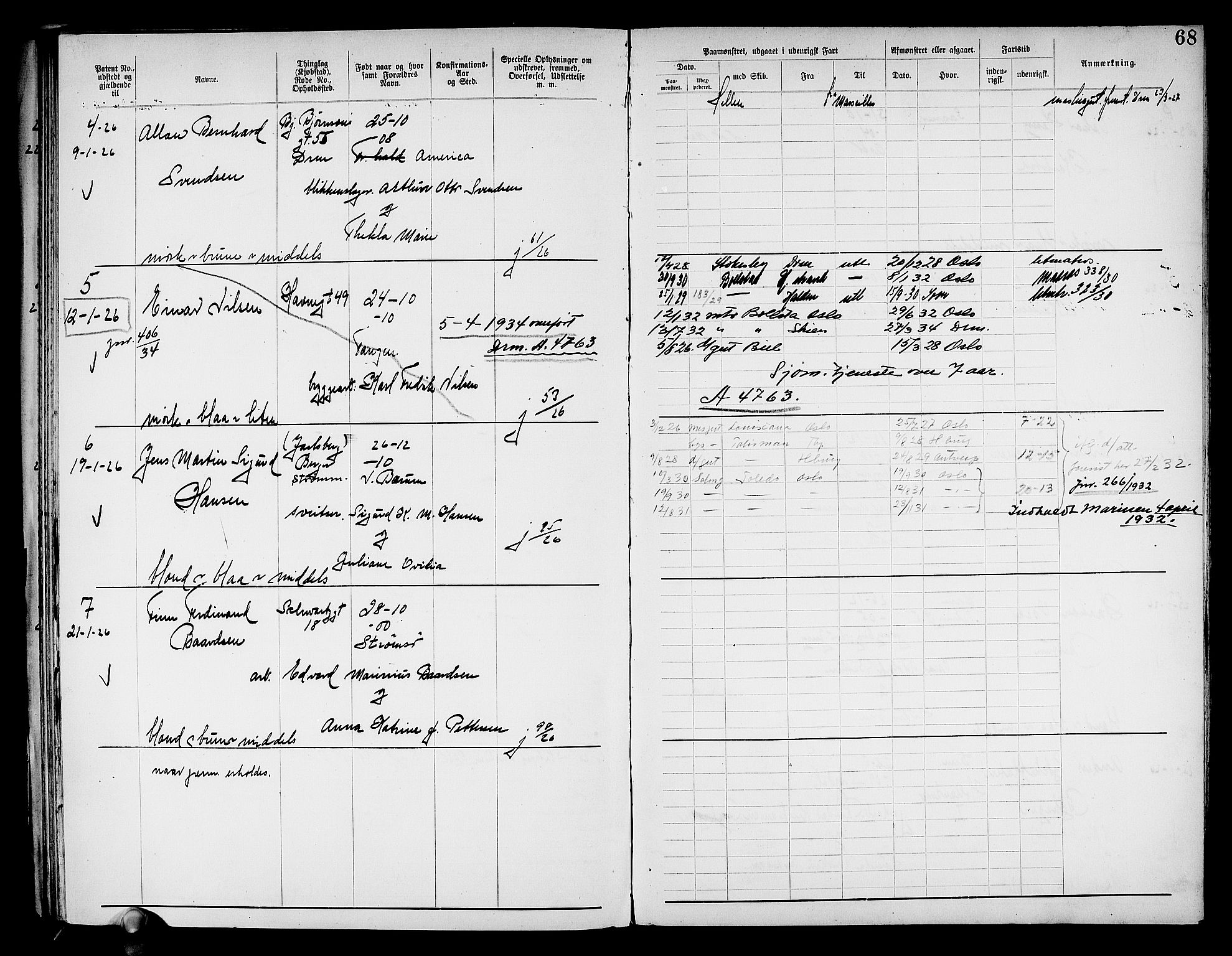 Drammen innrulleringsdistrikt, SAKO/A-781/F/Fd/L0005: Midlertidige patenter, 1923-1926, s. 78