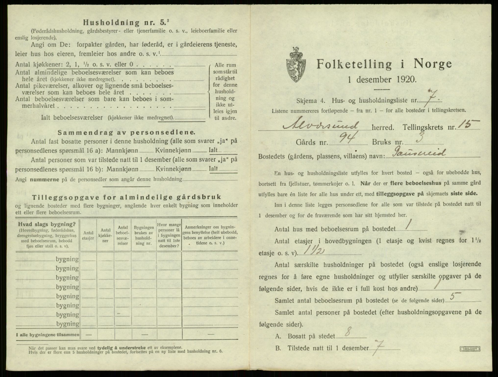 SAB, Folketelling 1920 for 1257 Alversund herred, 1920, s. 1118