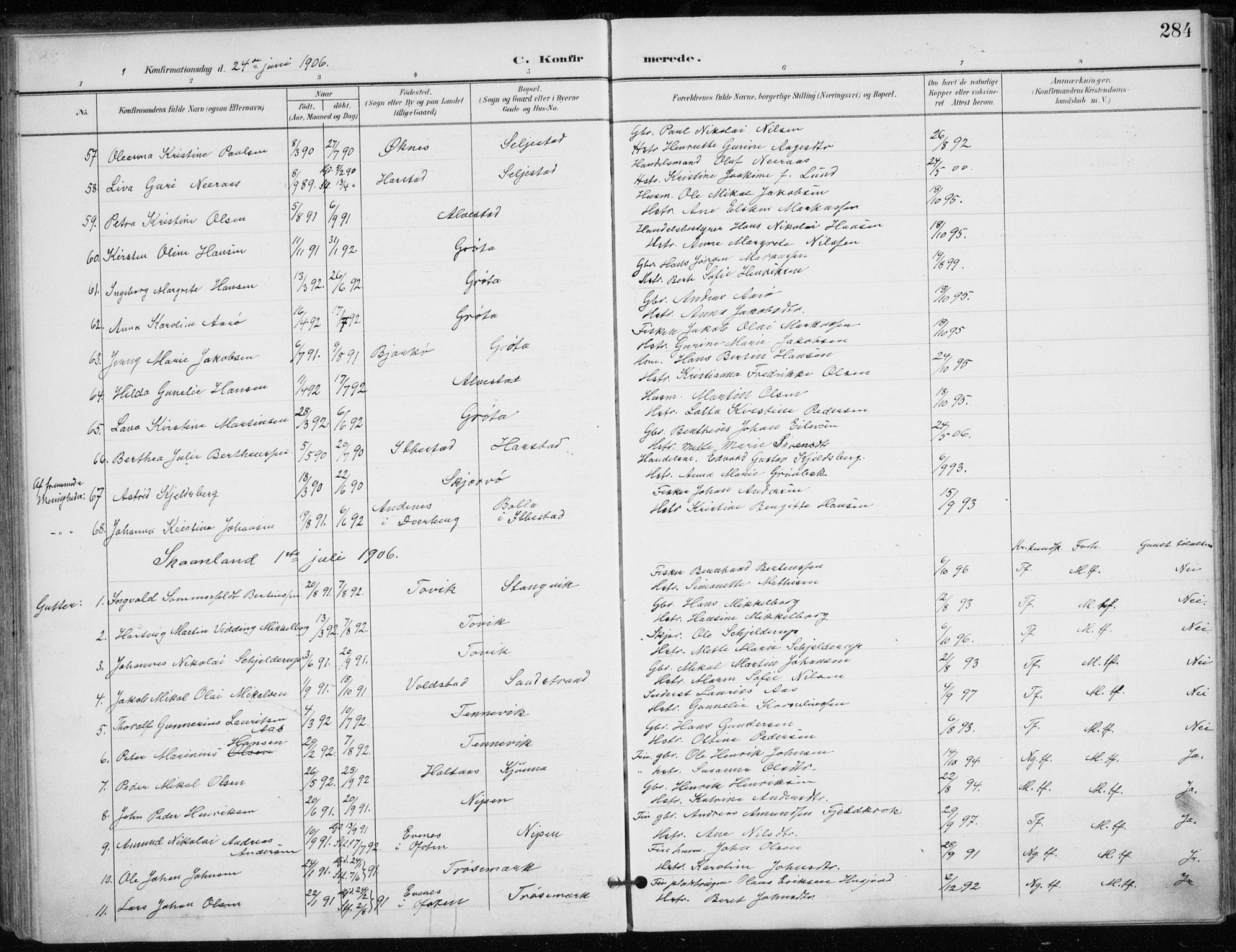 Trondenes sokneprestkontor, AV/SATØ-S-1319/H/Ha/L0017kirke: Ministerialbok nr. 17, 1899-1908, s. 284