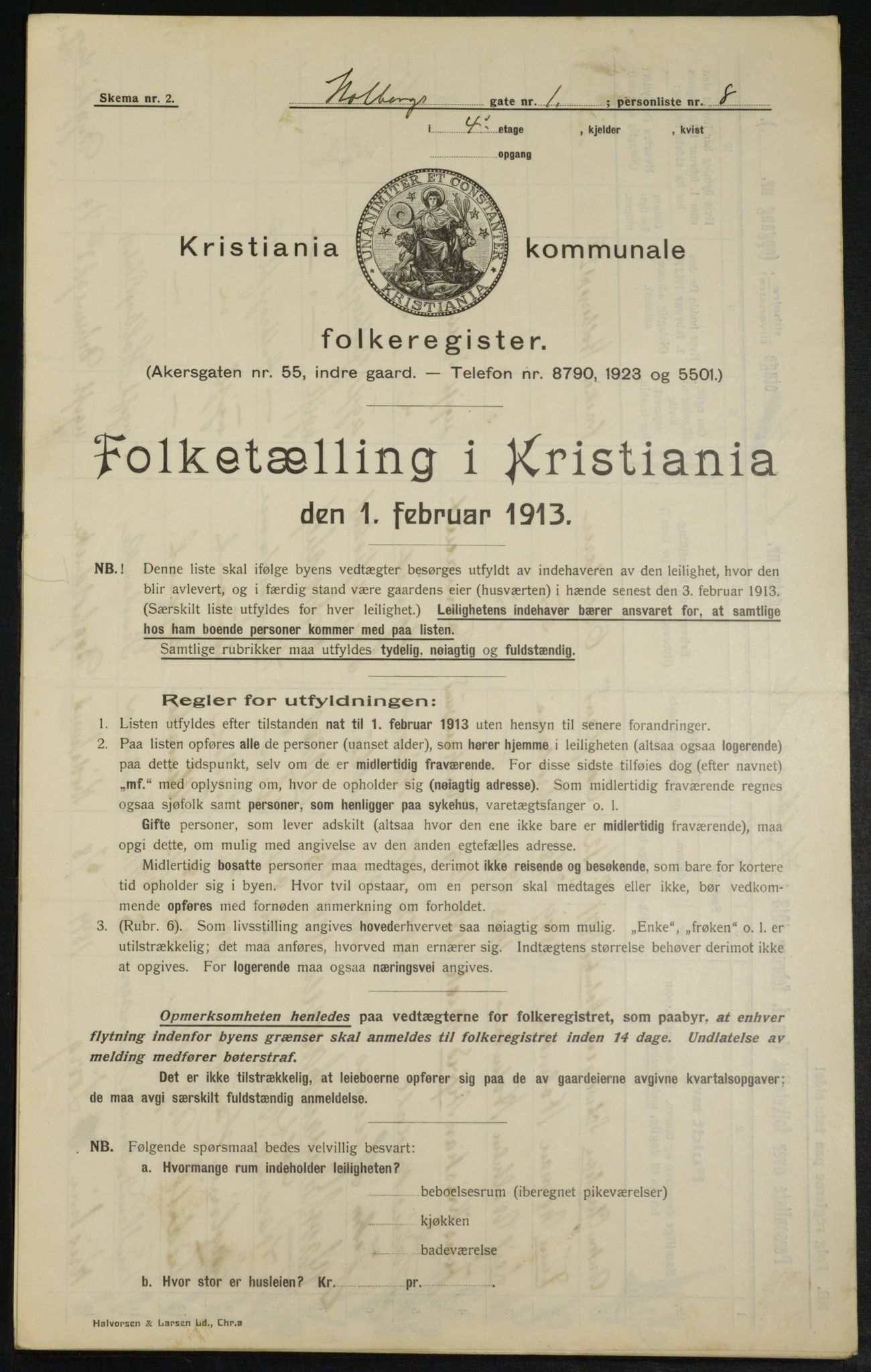 OBA, Kommunal folketelling 1.2.1913 for Kristiania, 1913, s. 40358