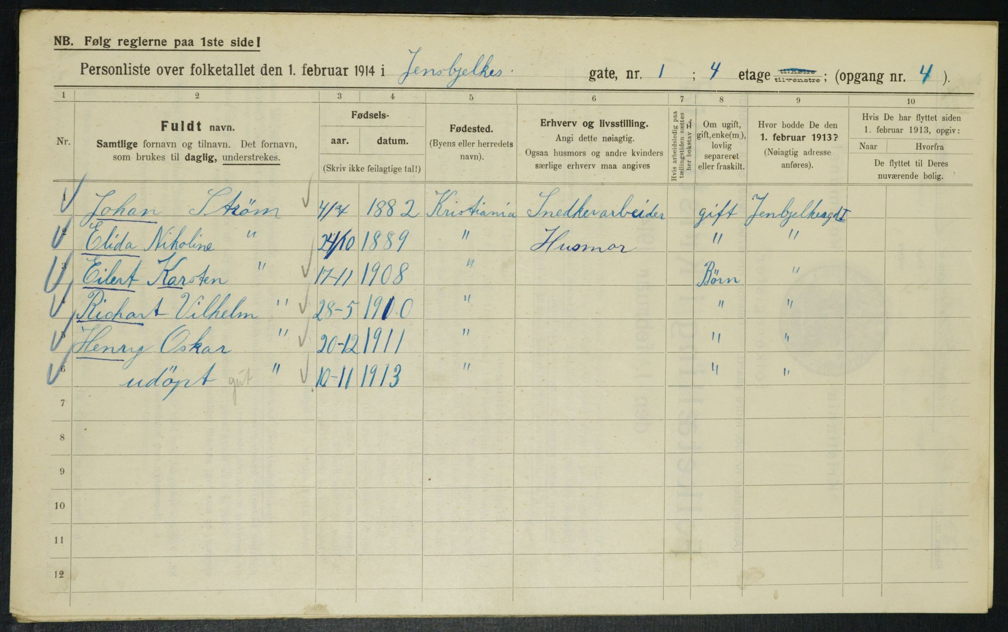 OBA, Kommunal folketelling 1.2.1914 for Kristiania, 1914, s. 45462