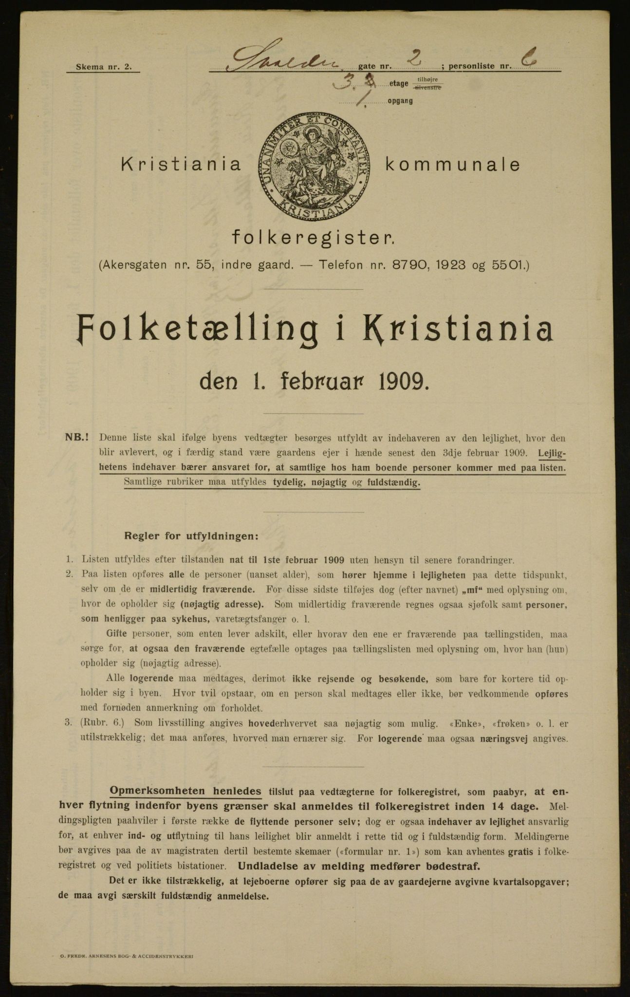 OBA, Kommunal folketelling 1.2.1909 for Kristiania kjøpstad, 1909, s. 96062