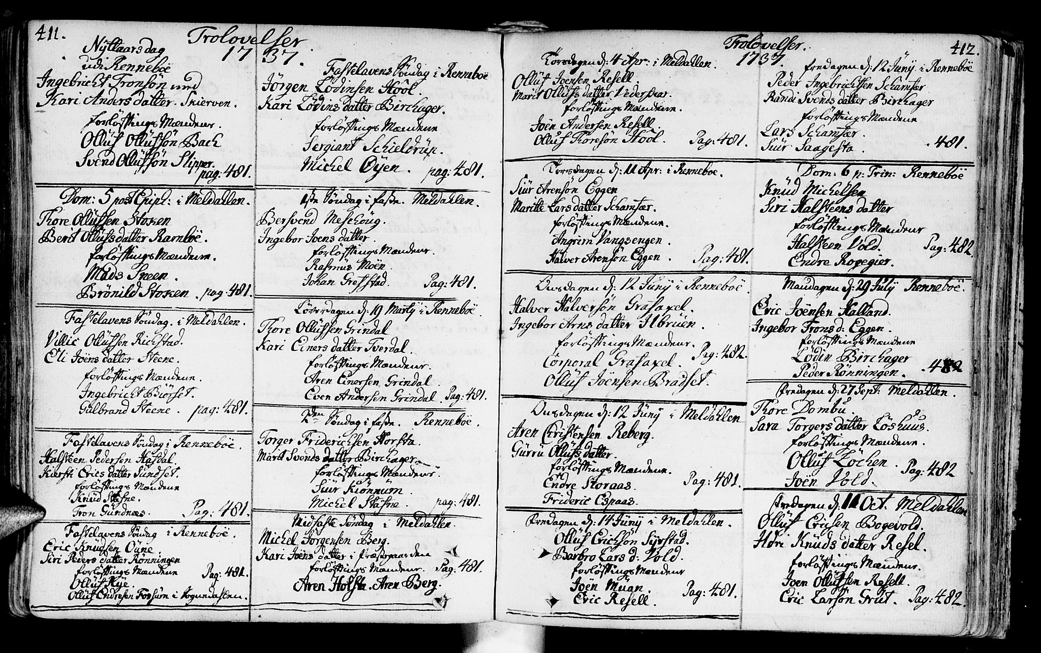 Ministerialprotokoller, klokkerbøker og fødselsregistre - Sør-Trøndelag, SAT/A-1456/672/L0850: Ministerialbok nr. 672A03, 1725-1751, s. 411-412