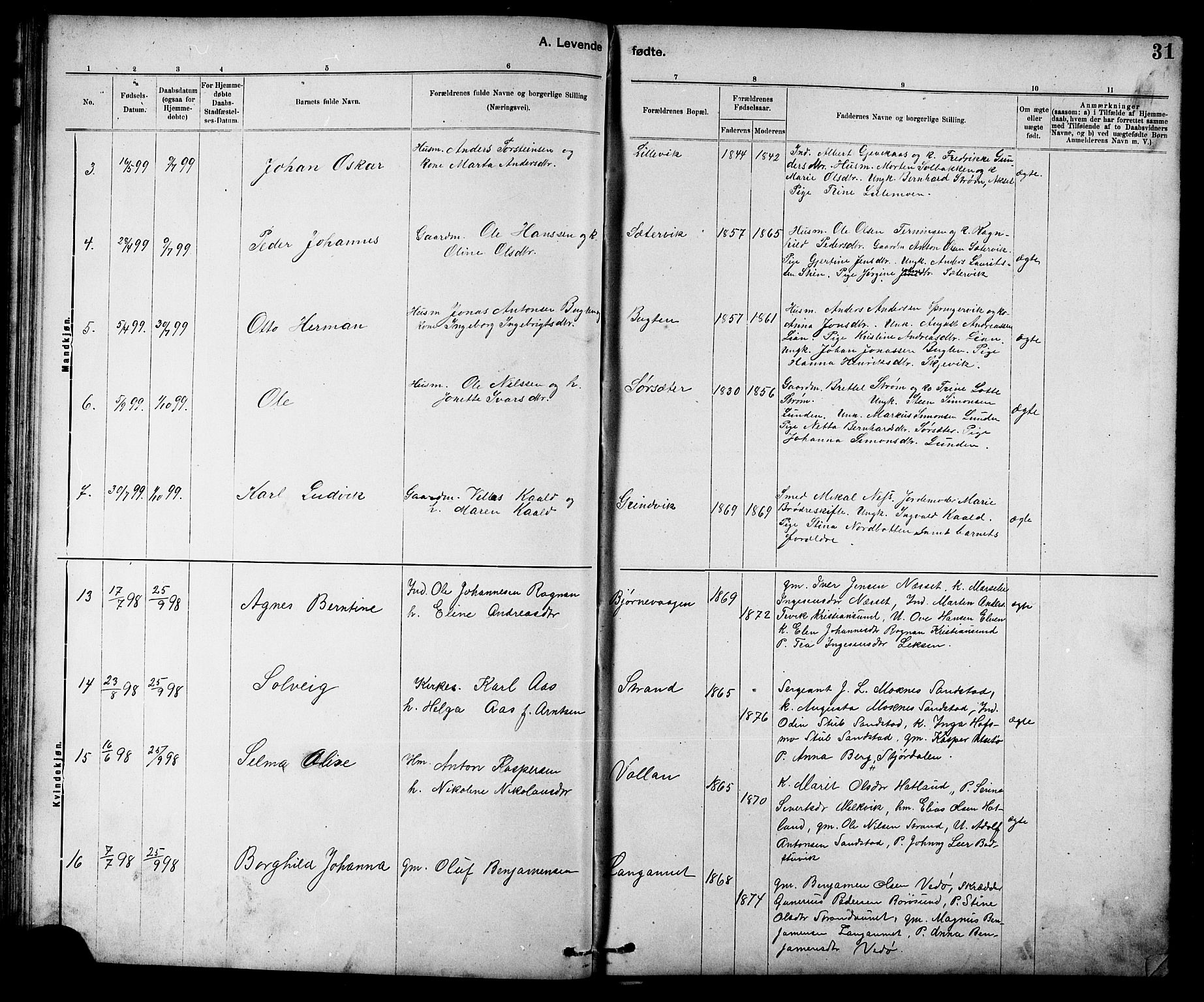 Ministerialprotokoller, klokkerbøker og fødselsregistre - Sør-Trøndelag, AV/SAT-A-1456/639/L0573: Klokkerbok nr. 639C01, 1890-1905, s. 31