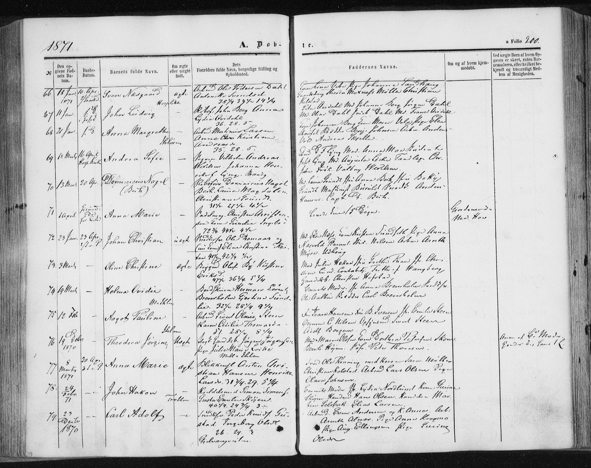 Ministerialprotokoller, klokkerbøker og fødselsregistre - Sør-Trøndelag, SAT/A-1456/602/L0115: Ministerialbok nr. 602A13, 1860-1872, s. 200