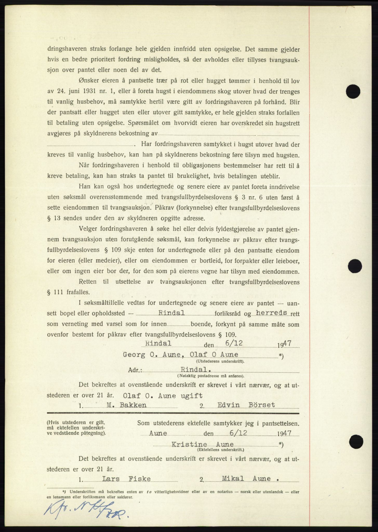 Nordmøre sorenskriveri, AV/SAT-A-4132/1/2/2Ca: Pantebok nr. B97, 1947-1948, Dagboknr: 2949/1947