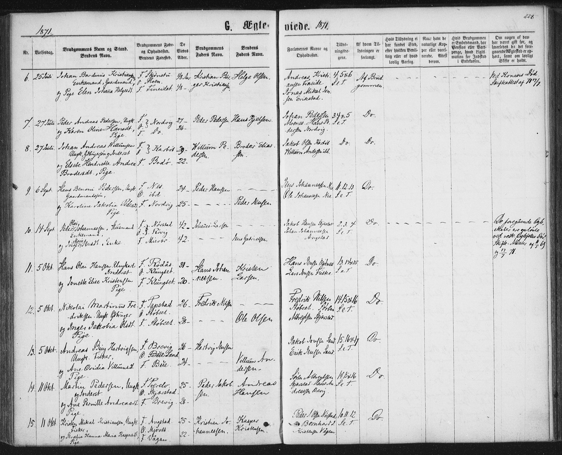 Ministerialprotokoller, klokkerbøker og fødselsregistre - Nordland, AV/SAT-A-1459/852/L0739: Ministerialbok nr. 852A09, 1866-1877, s. 228