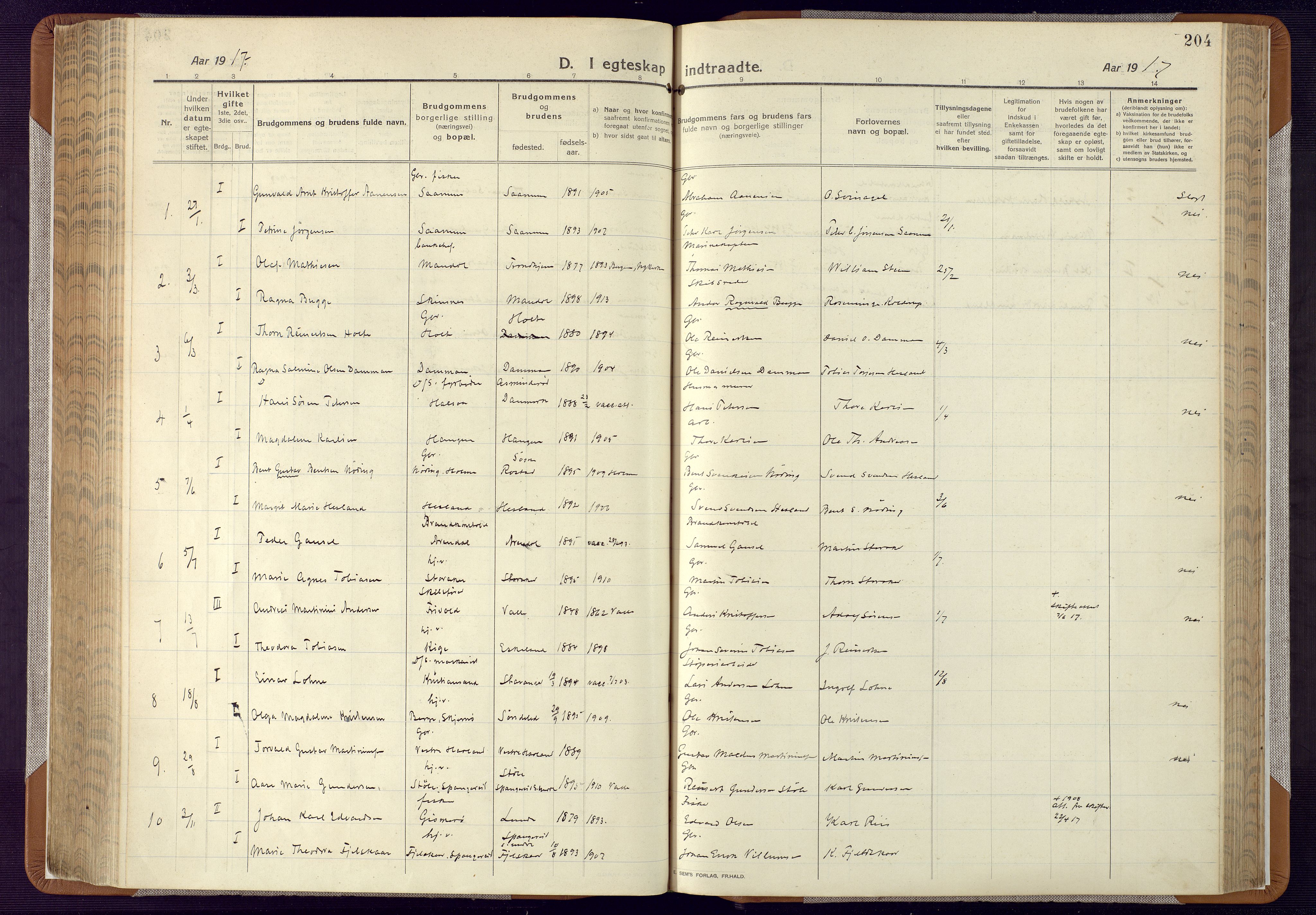 Mandal sokneprestkontor, AV/SAK-1111-0030/F/Fa/Faa/L0022: Ministerialbok nr. A 22, 1913-1925, s. 204