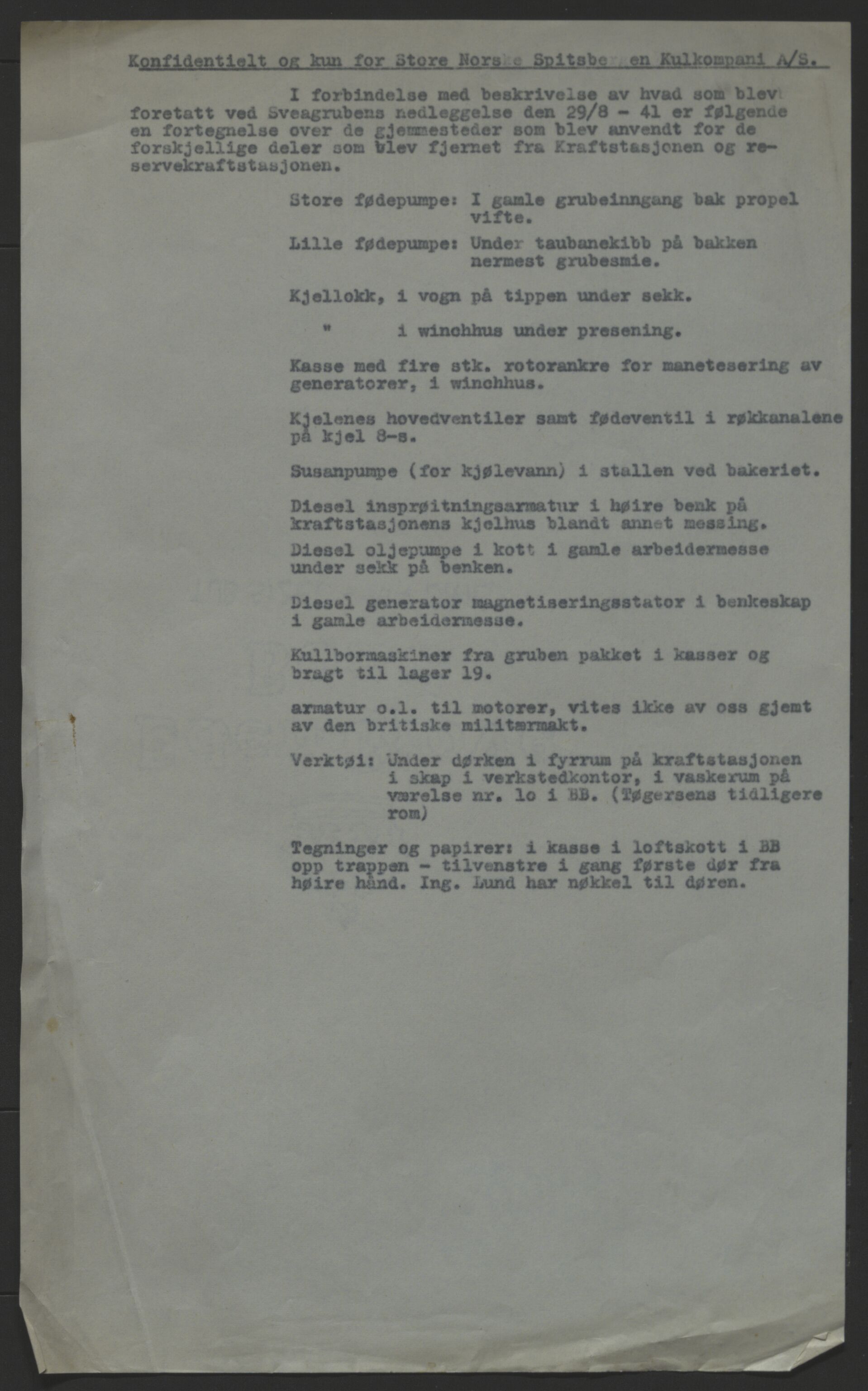 Store Norske Spitsbergen Kulkompani A/S, AV/SATØ-P-0073/01/X15/L0498/0004: Evakuering og krigsskadeoppgjør m.m. / Evakuering og krigsskadeoppgjør m.m. - Vedr. evakuering og ødeleggelser, Sveagruva, 1941-1944, s. 2