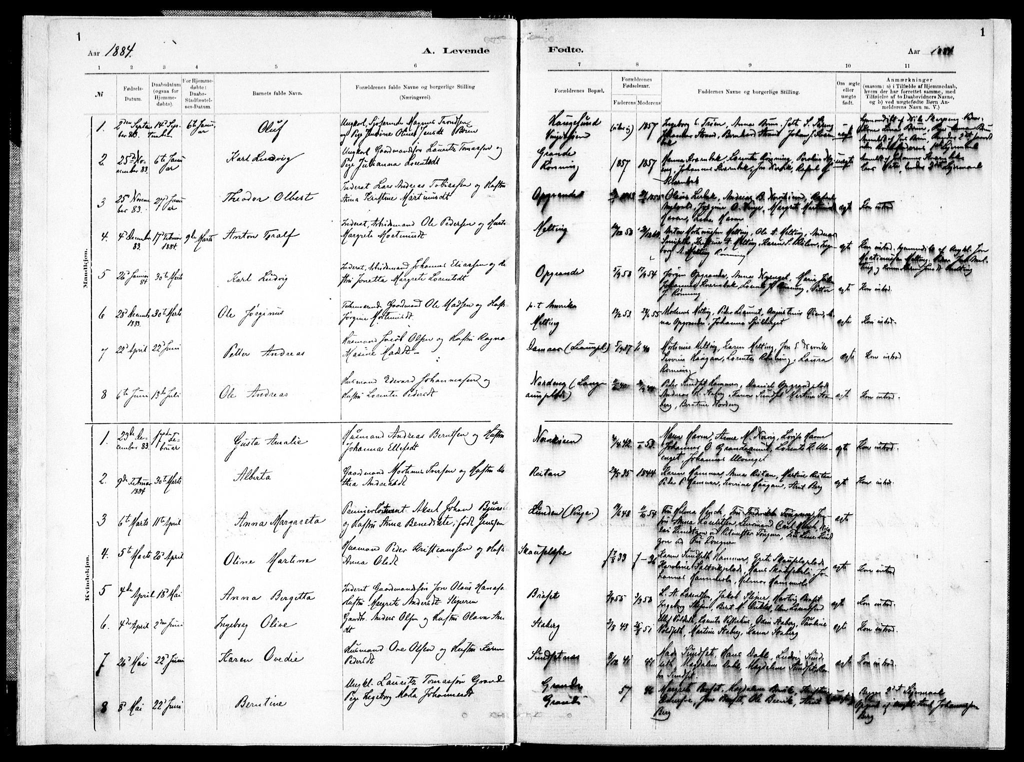 Ministerialprotokoller, klokkerbøker og fødselsregistre - Nord-Trøndelag, AV/SAT-A-1458/733/L0325: Ministerialbok nr. 733A04, 1884-1908, s. 1