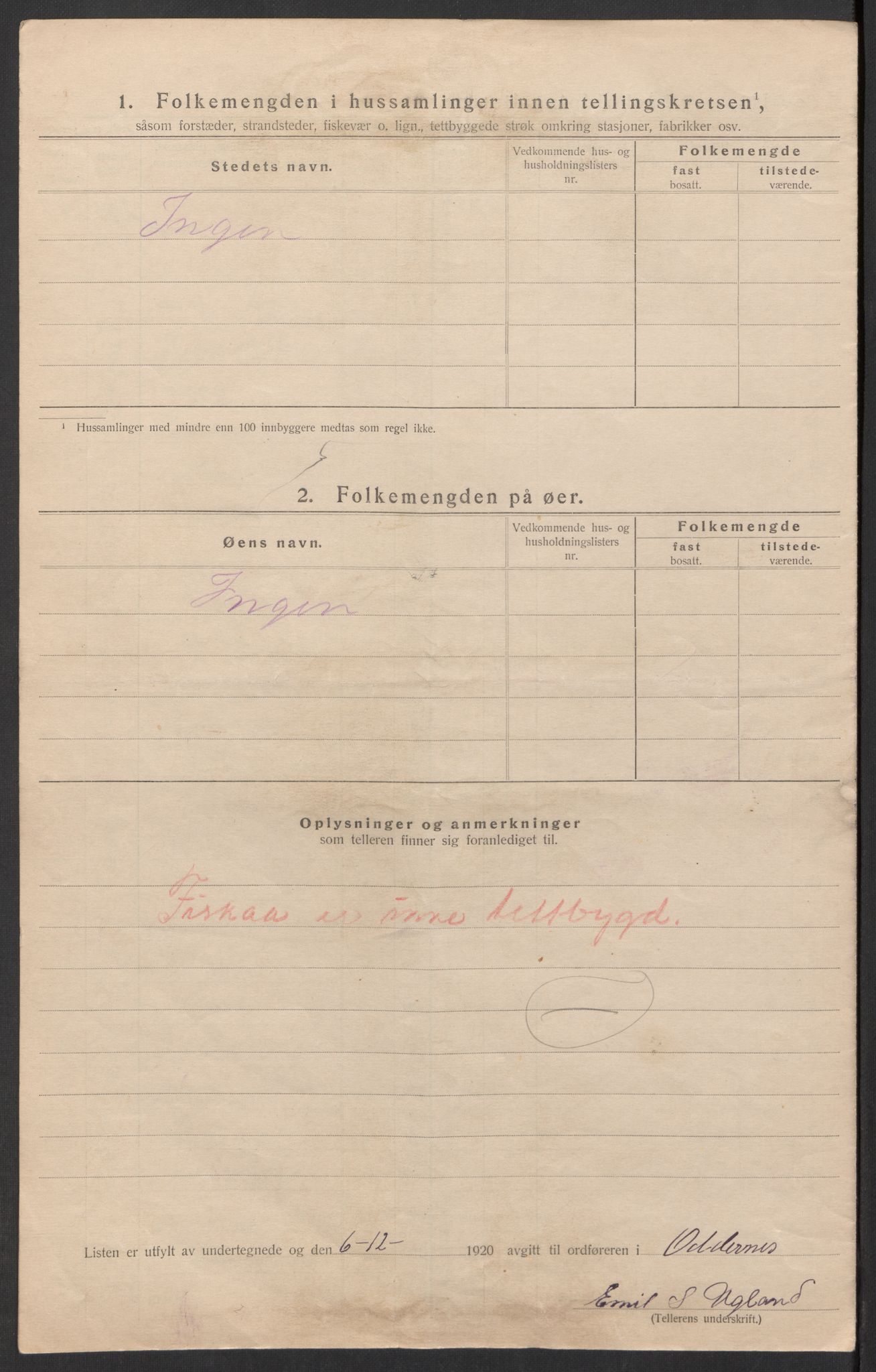 SAK, Folketelling 1920 for 1012 Oddernes herred, 1920, s. 33