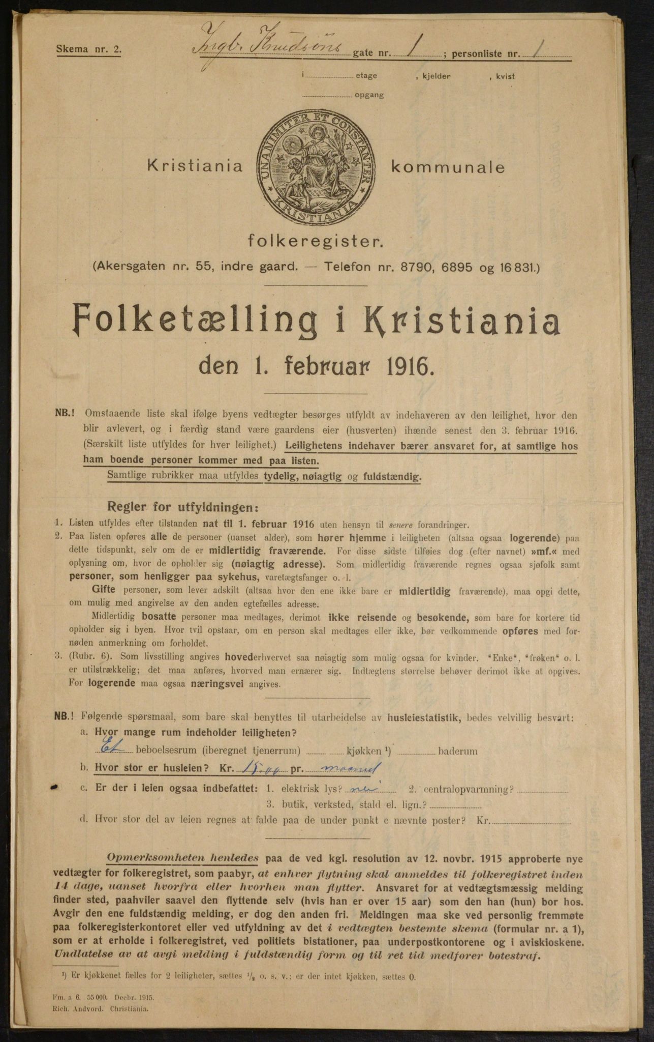 OBA, Kommunal folketelling 1.2.1916 for Kristiania, 1916, s. 44765