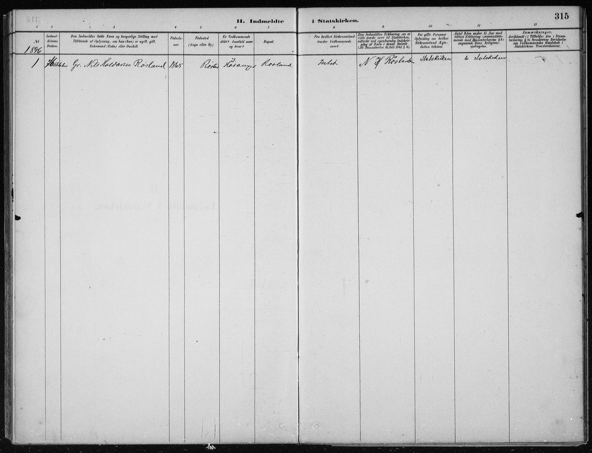 Hosanger sokneprestembete, SAB/A-75801/H/Haa: Ministerialbok nr. B  1, 1880-1896, s. 315