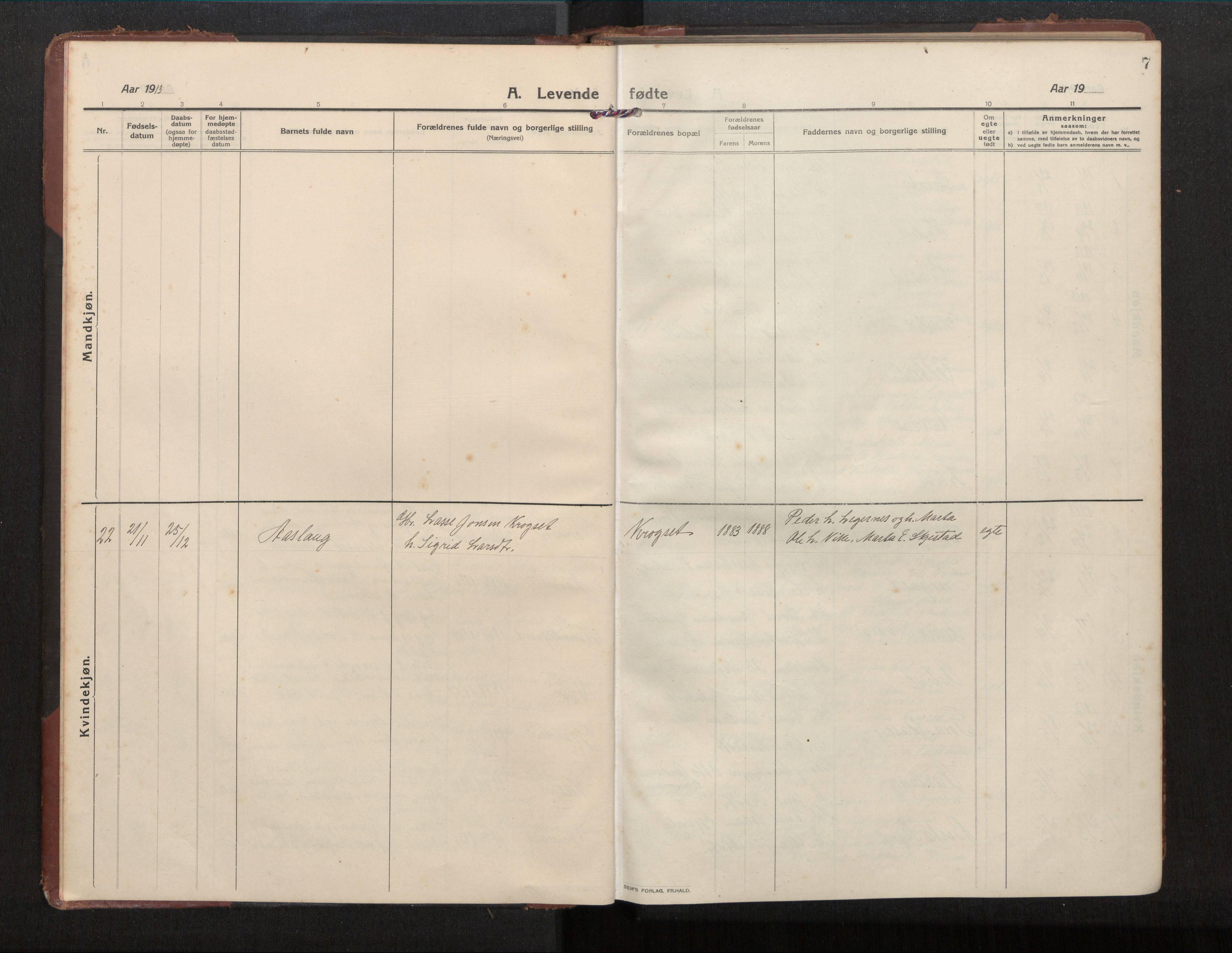 Ministerialprotokoller, klokkerbøker og fødselsregistre - Møre og Romsdal, AV/SAT-A-1454/539/L0536a: Klokkerbok nr. 539C03, 1912-1936, s. 7