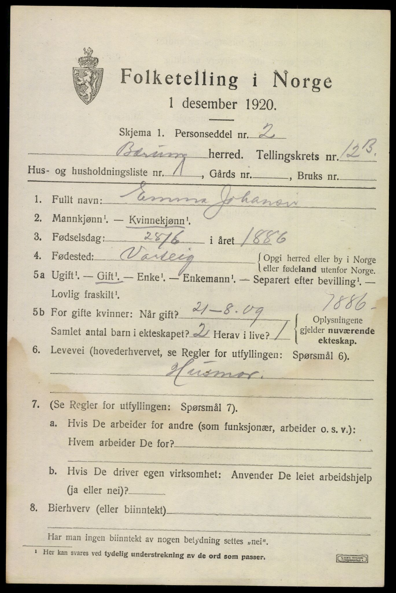 SAO, Folketelling 1920 for 0219 Bærum herred, 1920, s. 27346