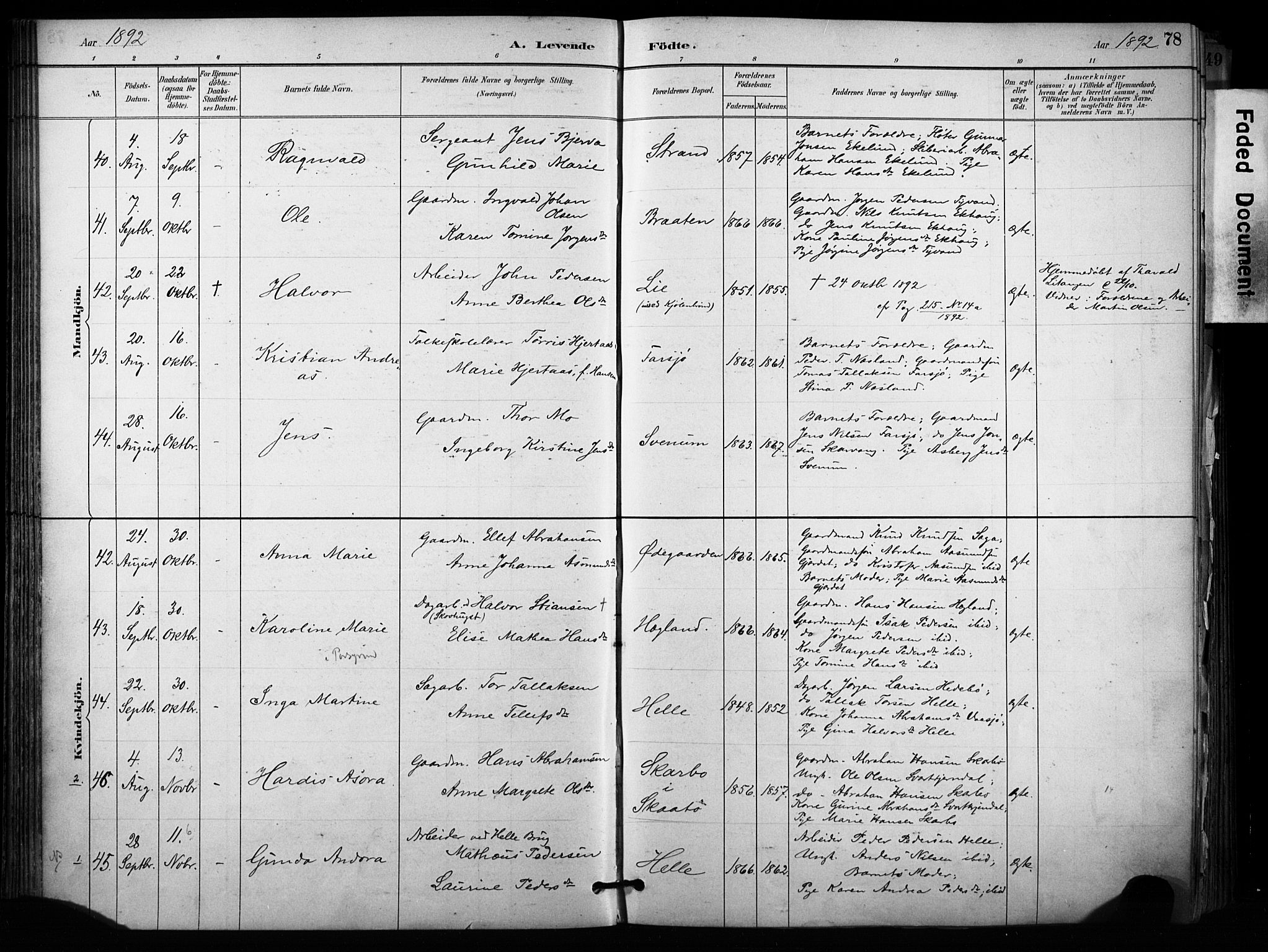 Sannidal kirkebøker, AV/SAKO-A-296/F/Fa/L0015: Ministerialbok nr. 15, 1884-1899, s. 78