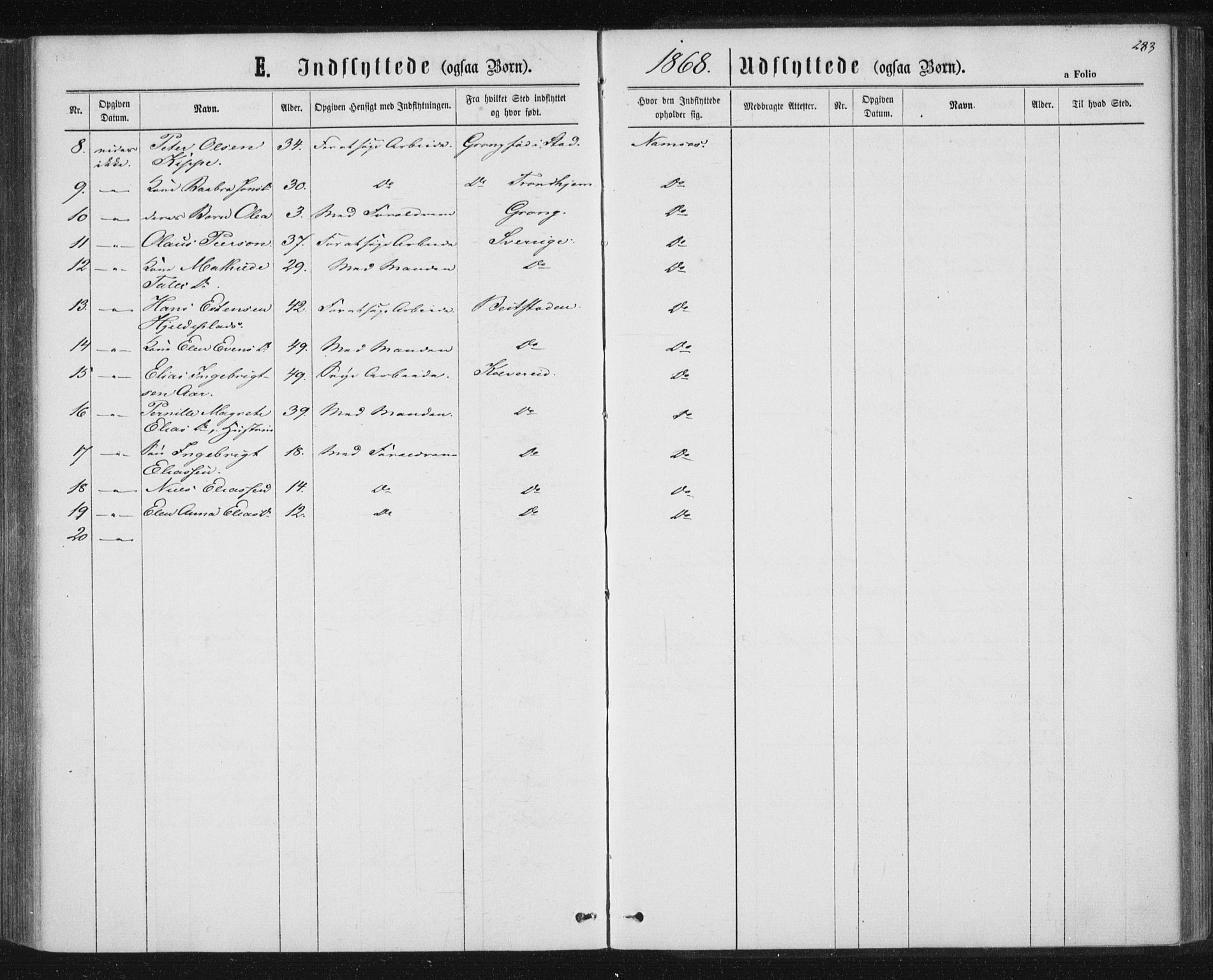 Ministerialprotokoller, klokkerbøker og fødselsregistre - Nord-Trøndelag, AV/SAT-A-1458/768/L0570: Ministerialbok nr. 768A05, 1865-1874, s. 283