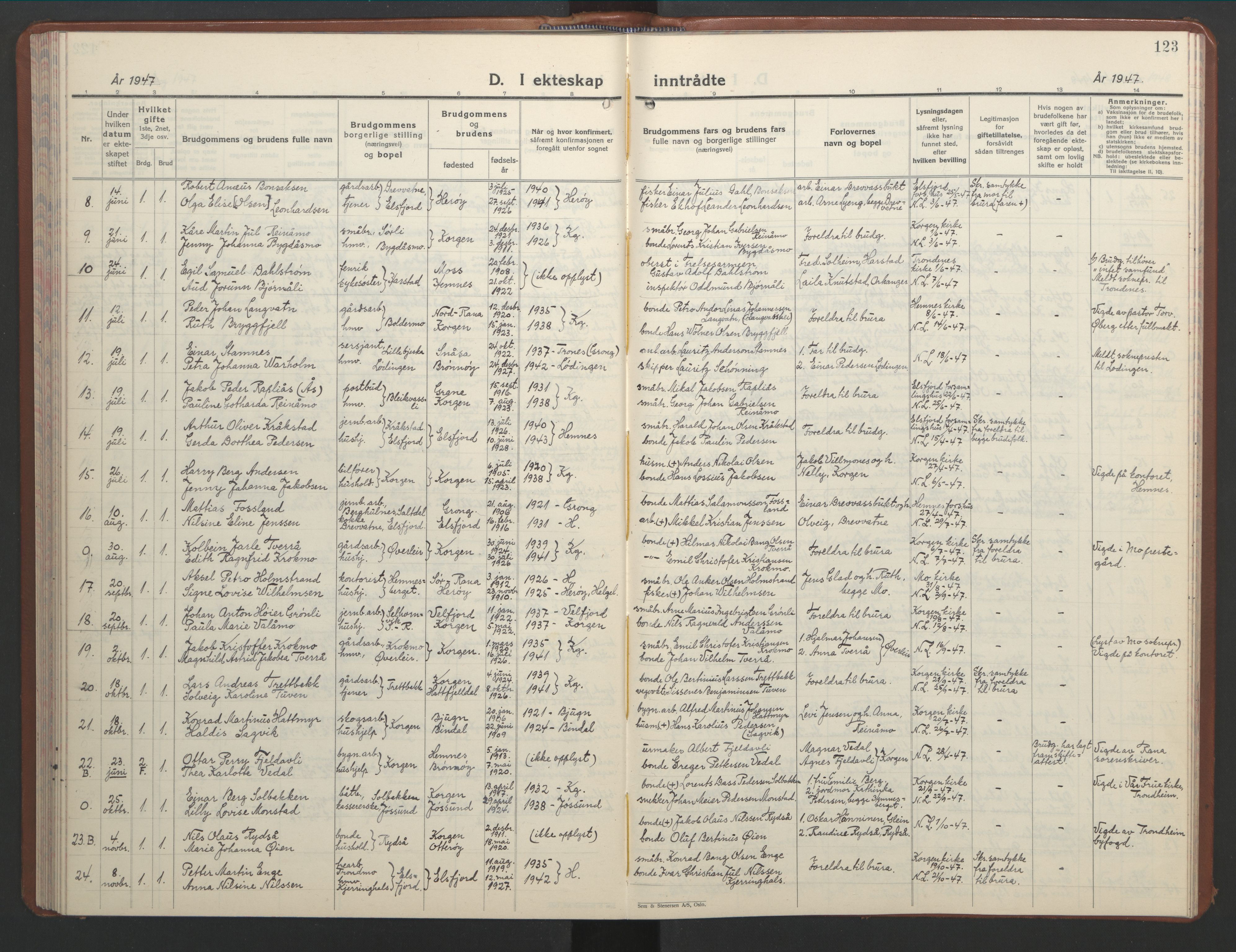 Ministerialprotokoller, klokkerbøker og fødselsregistre - Nordland, AV/SAT-A-1459/826/L0385: Klokkerbok nr. 826C05, 1933-1951, s. 123