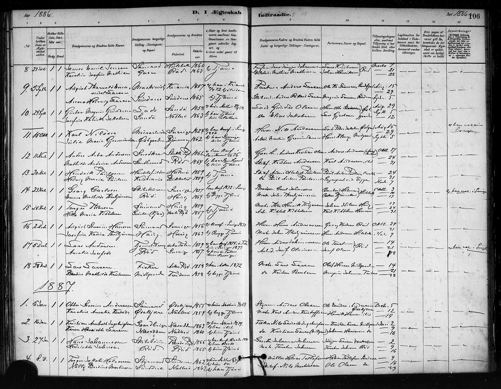 Tjøme kirkebøker, AV/SAKO-A-328/F/Fa/L0001: Ministerialbok nr. I 1, 1879-1890, s. 106