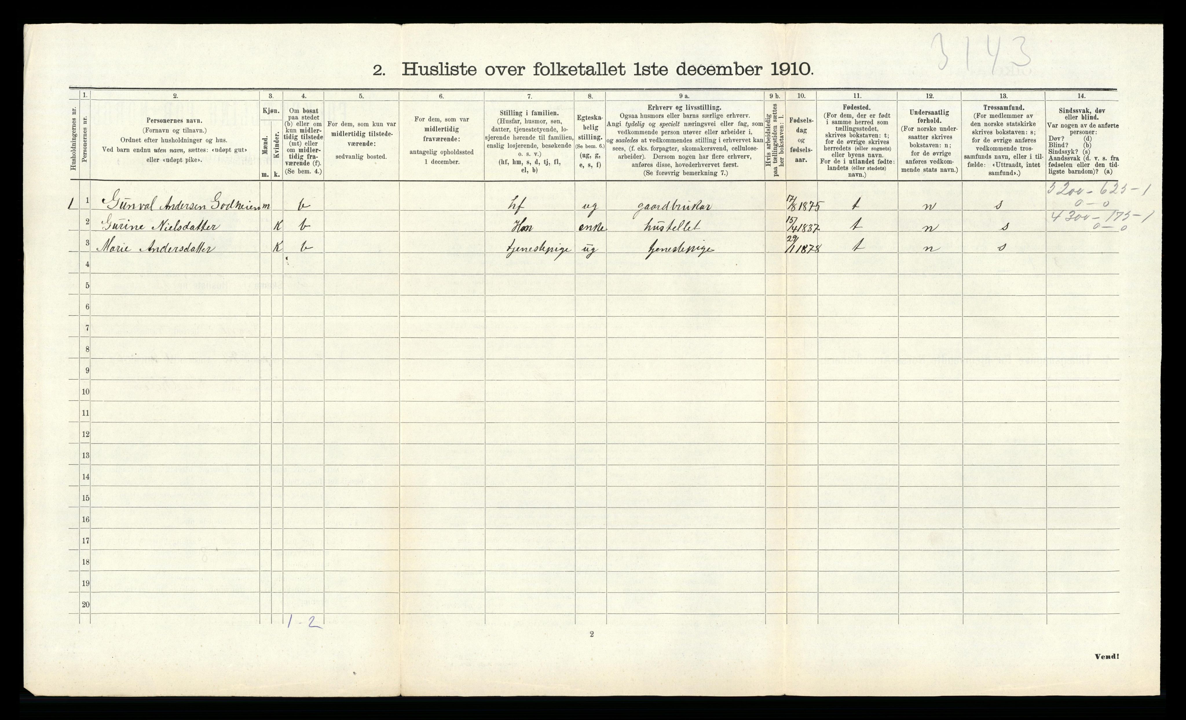 RA, Folketelling 1910 for 1018 Søgne herred, 1910, s. 1399