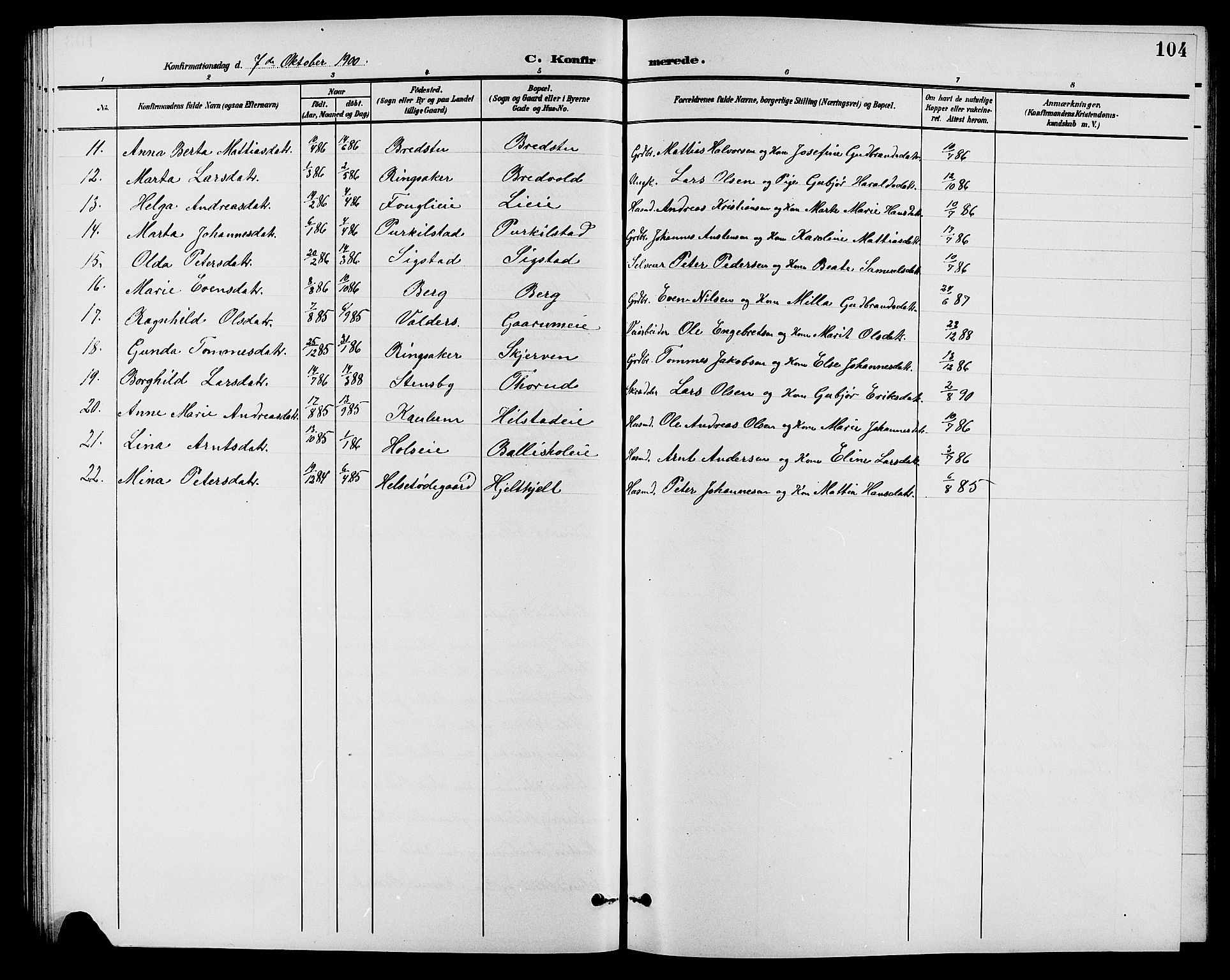 Nes prestekontor, Hedmark, AV/SAH-PREST-020/L/La/L0007: Klokkerbok nr. 7, 1892-1912, s. 104