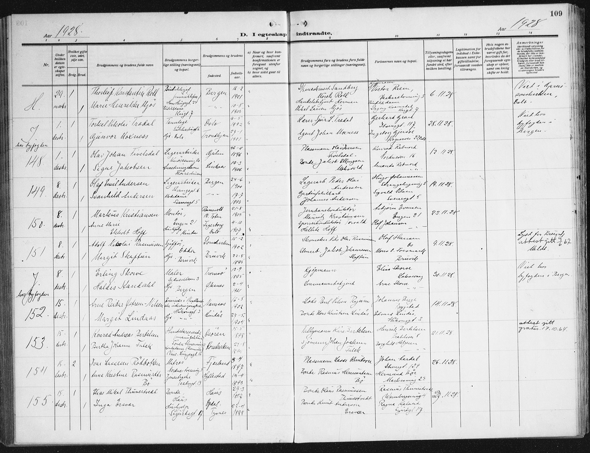 Domkirken sokneprestembete, AV/SAB-A-74801/H/Haa/L0039: Ministerialbok nr. D 6, 1921-1937, s. 109