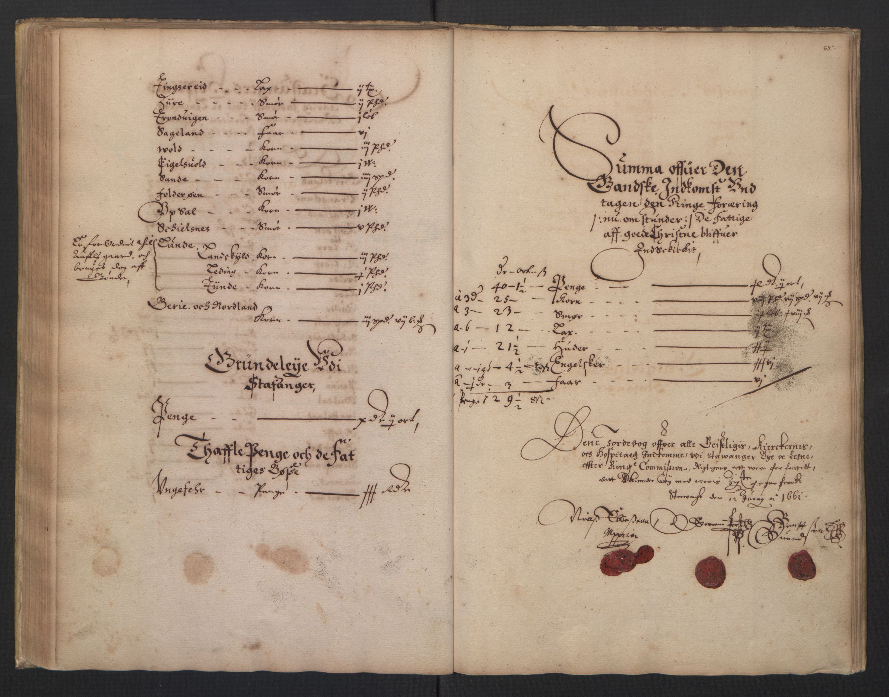 Rentekammeret inntil 1814, Realistisk ordnet avdeling, RA/EA-4070/L/L0023/0003: Stavanger lagdømme: / [C]: Jordebok over bispens samt kannikenes, prestenes, kirkenes og hospitalets inntekter., 1661, s. 52b-53a