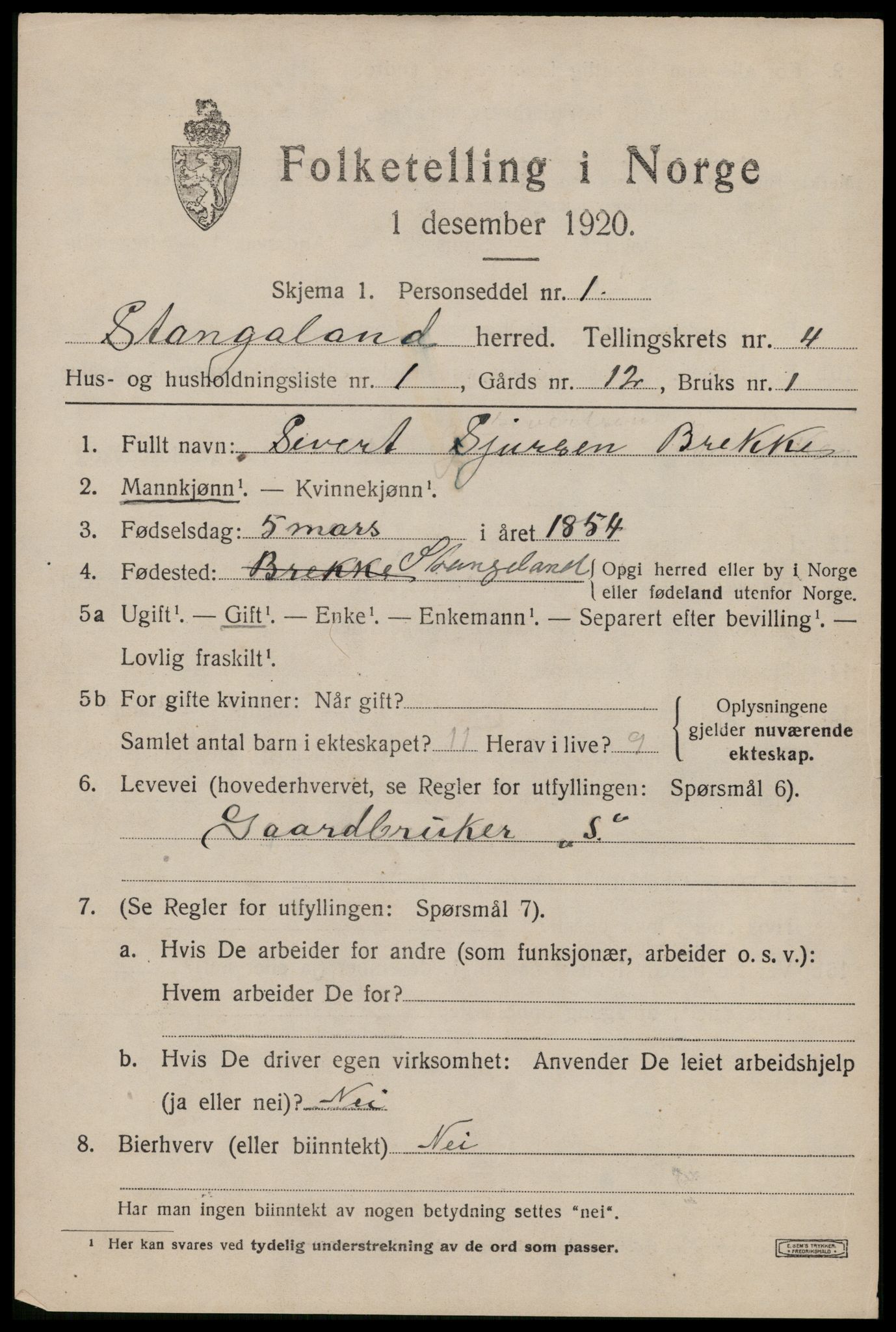 SAST, Folketelling 1920 for 1148 Stangaland herred, 1920, s. 2841