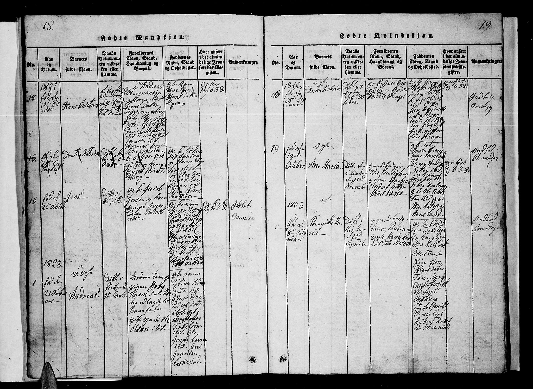 Ministerialprotokoller, klokkerbøker og fødselsregistre - Nordland, SAT/A-1459/855/L0812: Ministerialbok nr. 855C01, 1821-1838, s. 18-19